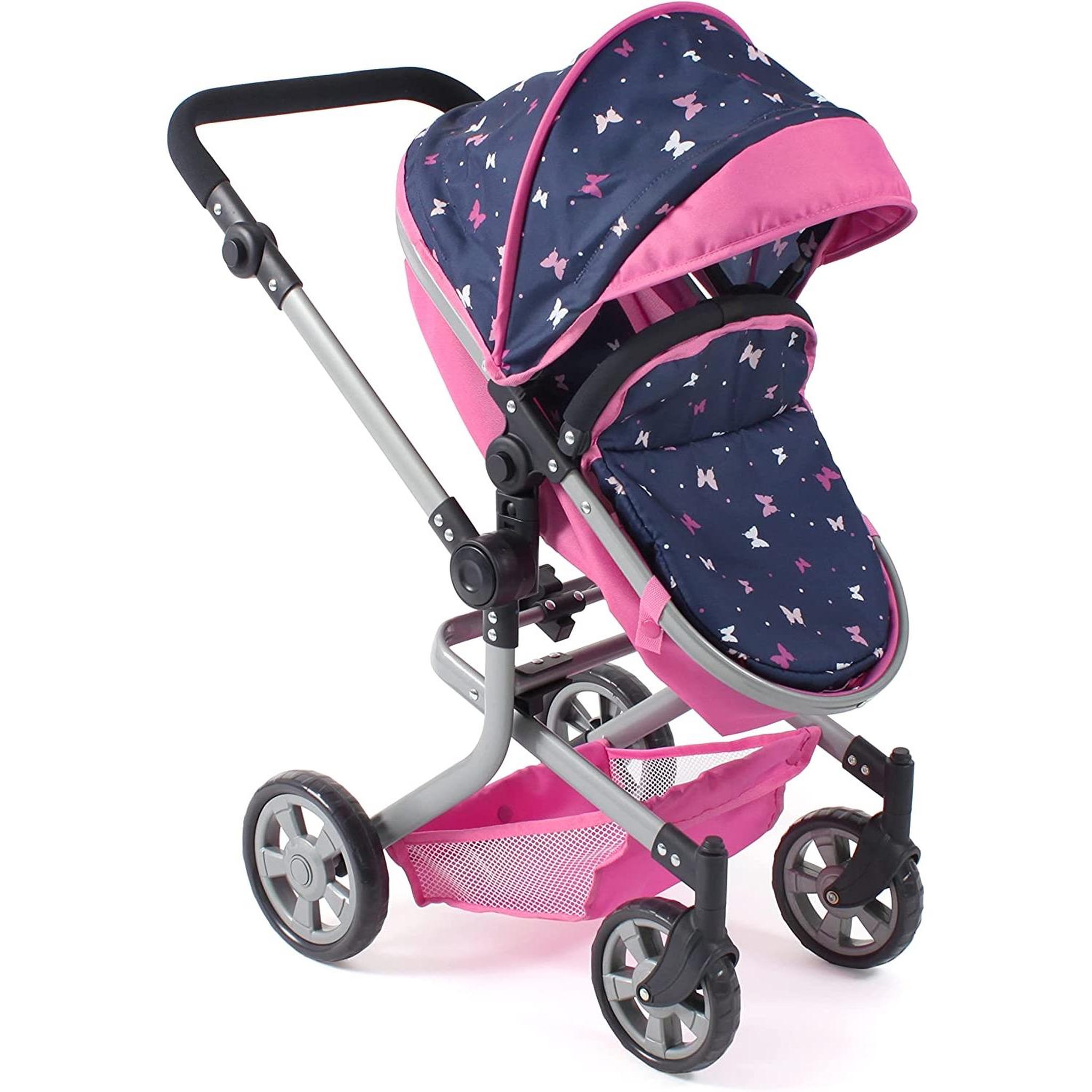 Voir la diapositive 5 : BAYER CHIC 2000 Poussette de poupée combinée 2 en 1 MIKA bleu et rose Papillon
