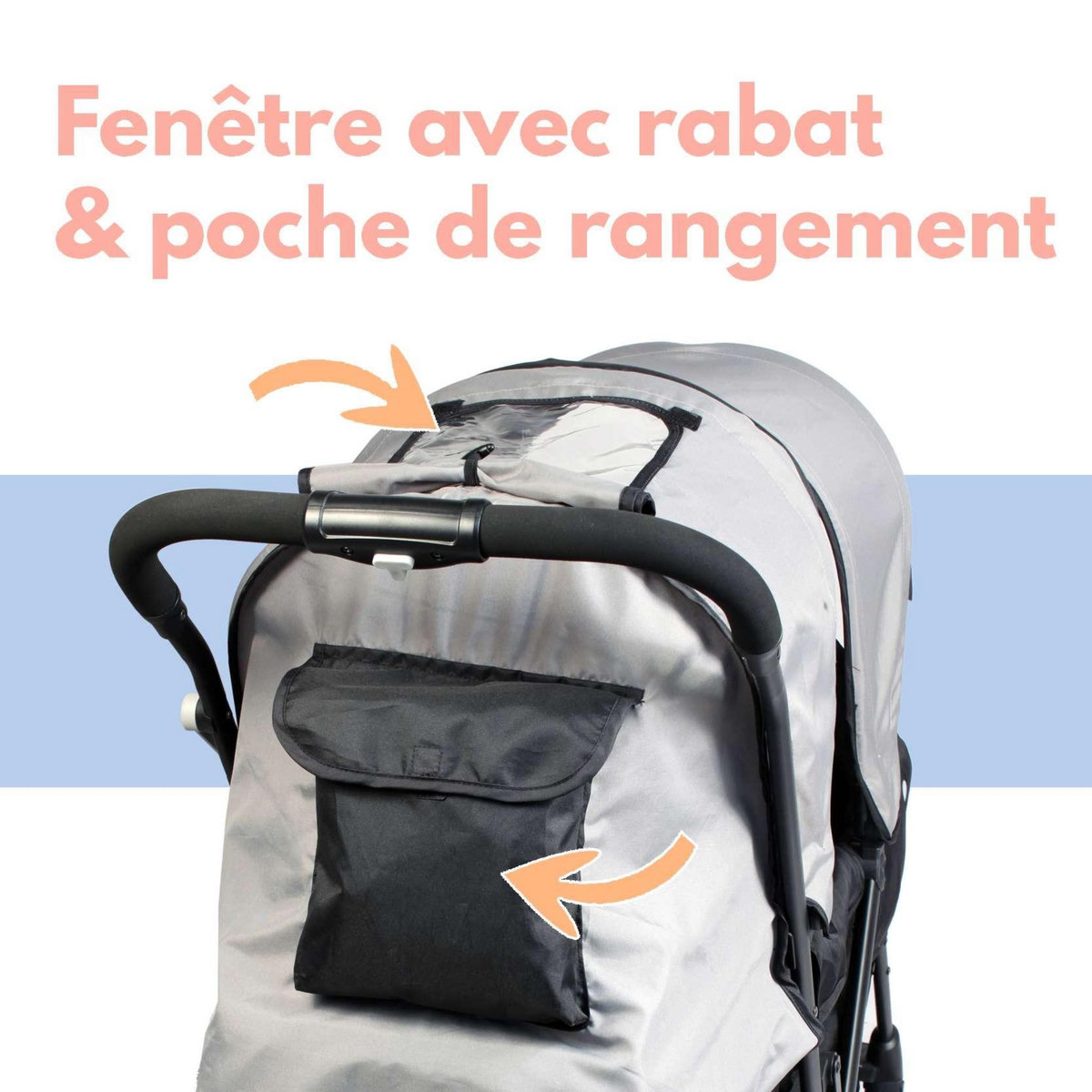 BAMBISOL Bambisol Poussette Double enfants rapprochés | Habillage Pluie | Noir Gris