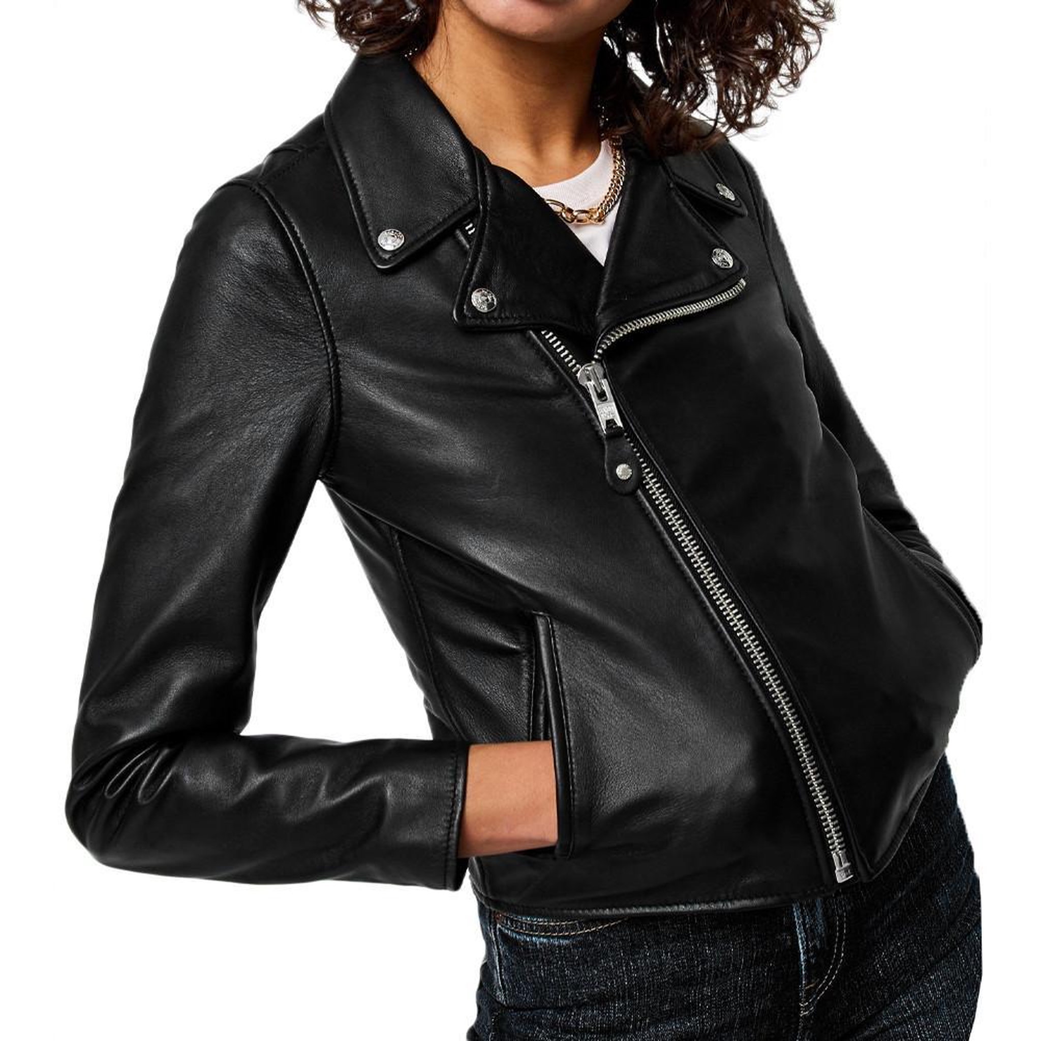 Voir la diapositive 1 : Schott Veste en cuir noir femme schott lcw8615
