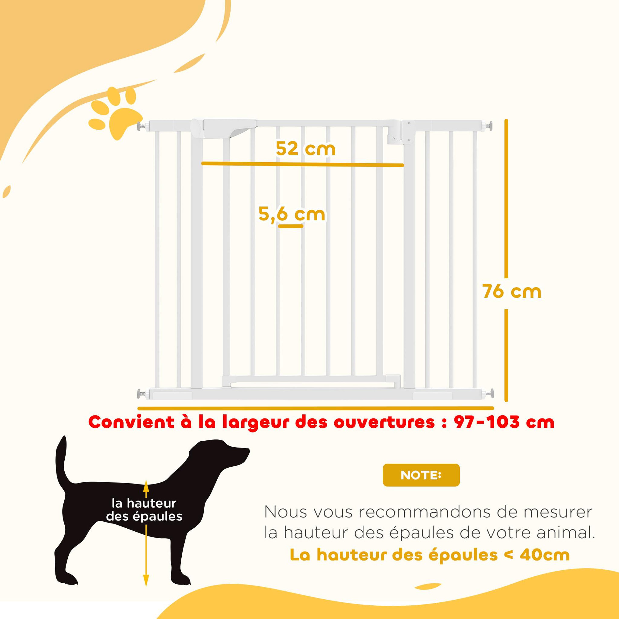 Voir la diapositive 3 : PAWHUT Barrière de sécurité chien largeur réglable 76-103 cm acier blanc