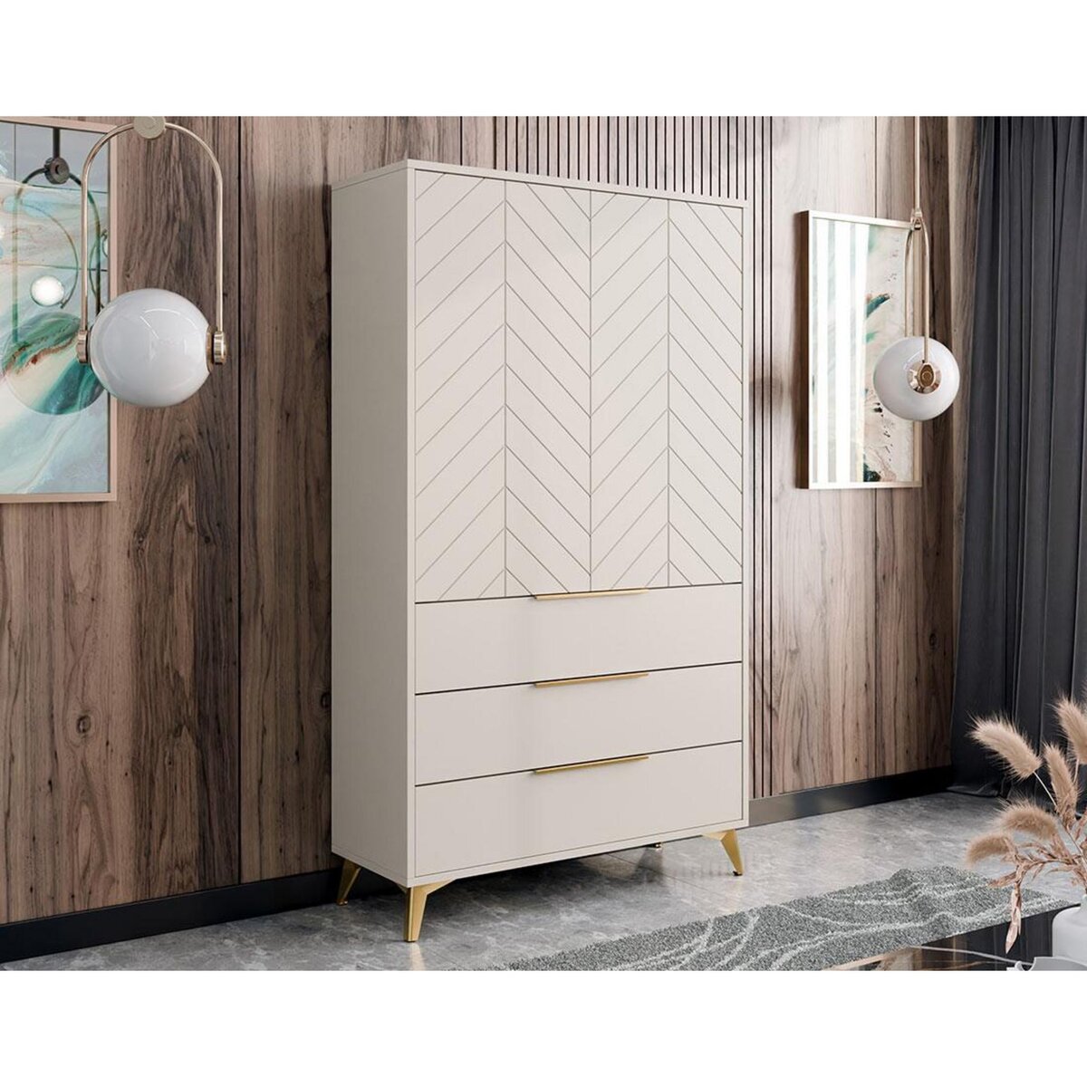 BEST MOBILIER Boccioni - buffet haut - beige - 3 tiroirs et 2 portes - 104x180 cm