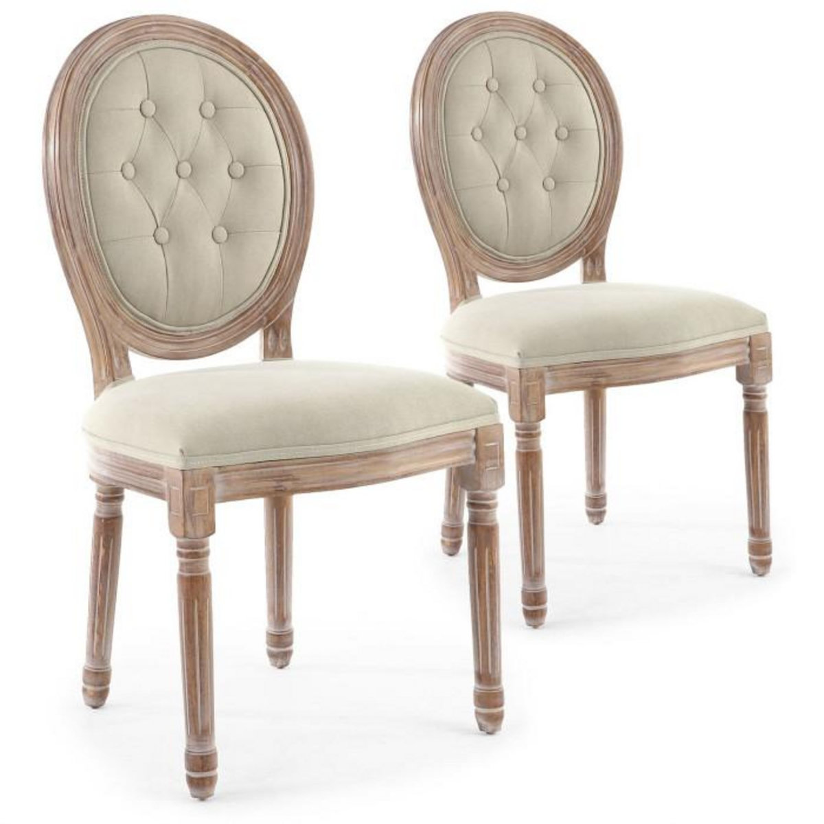 Paris Prix Lot de 2 Chaises Médaillon  Quing  Capitonné Tissu Beige