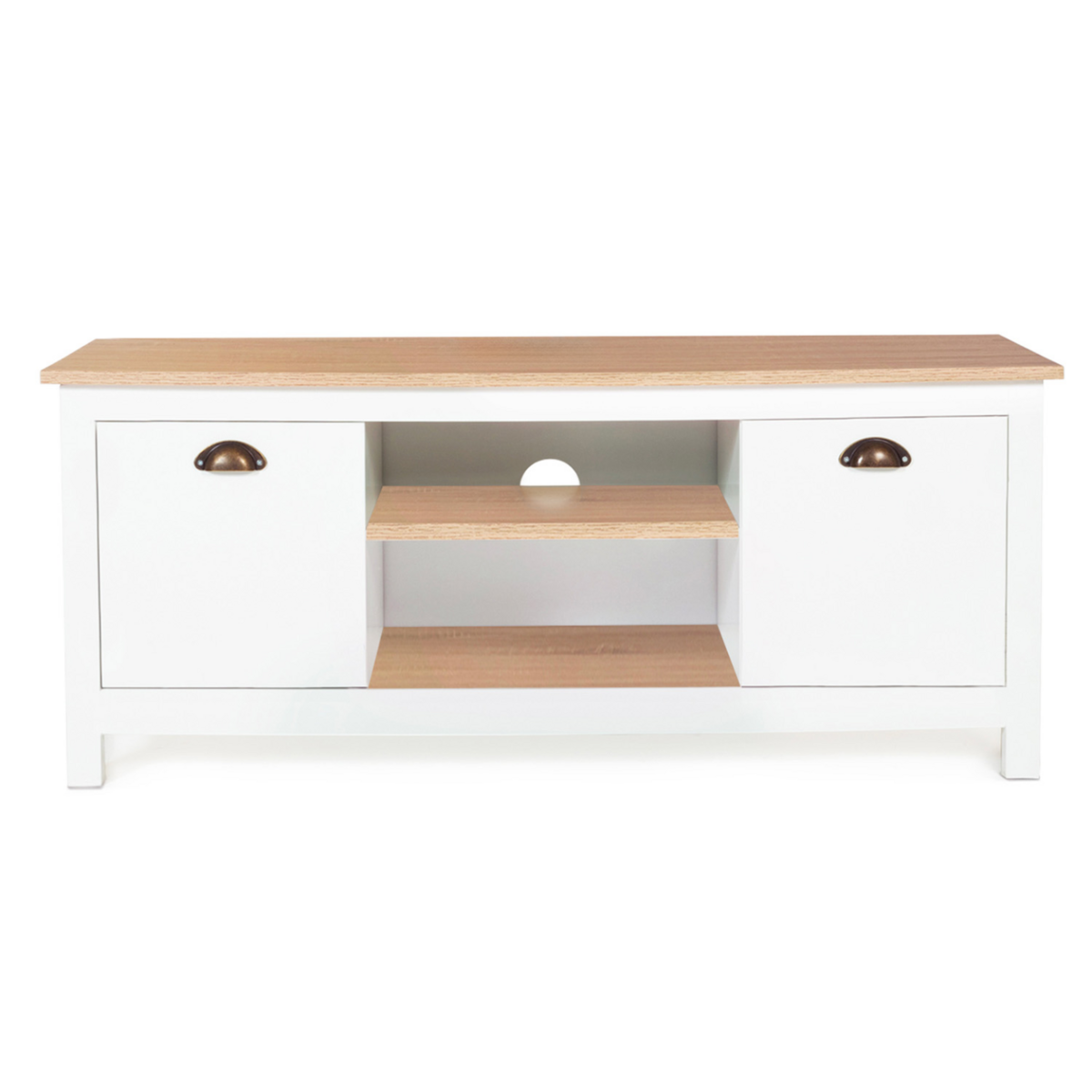 ID MARKET Meuble TV 113 cm campagne ISIS bois et blanc