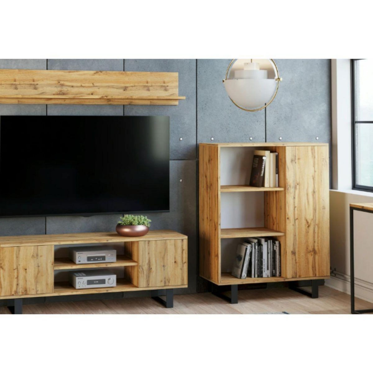 KOBI Bibliothèque Fondi avec Pieds en Métal - Meuble de Rangement Scandinave Élégant