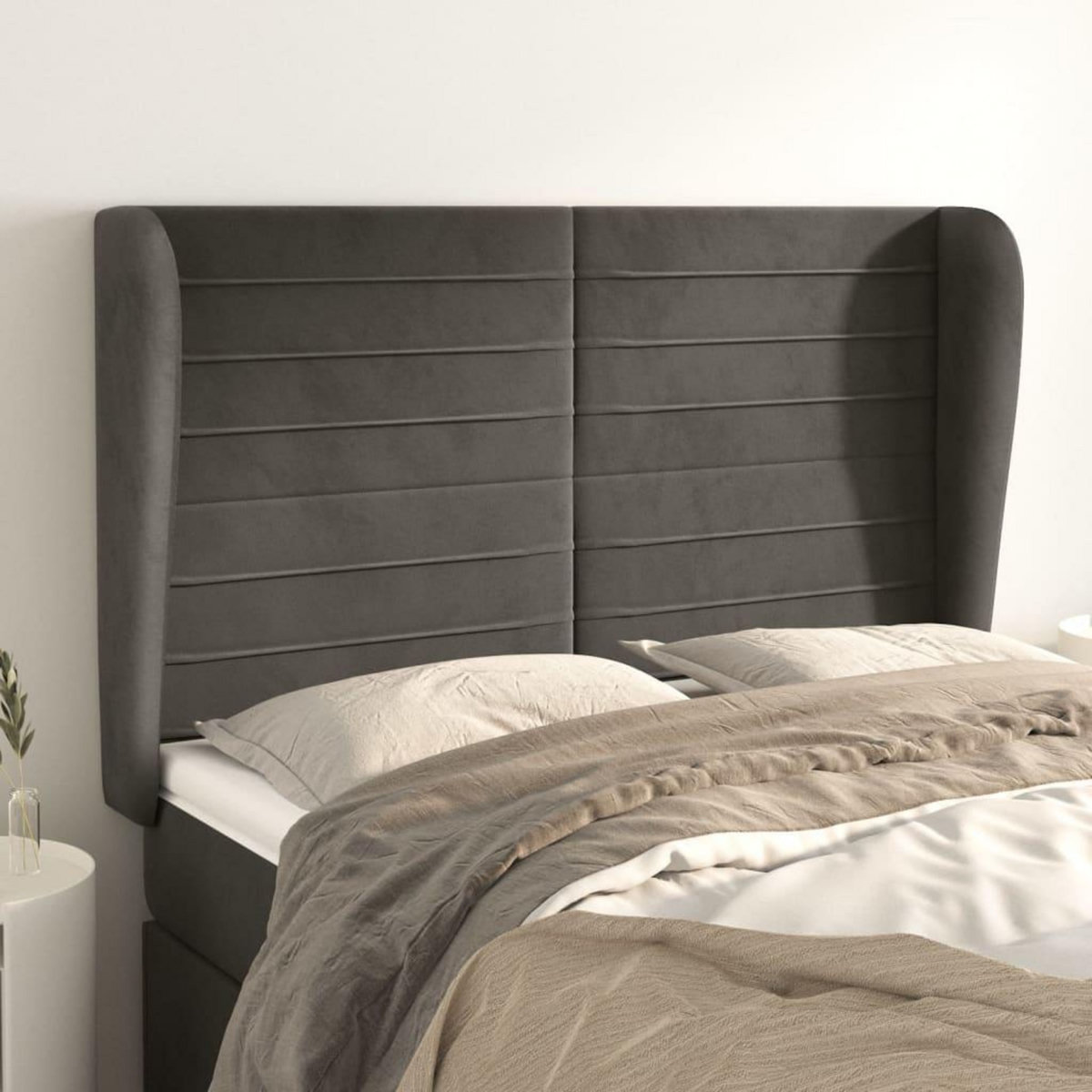 VIDAXL Tete de lit avec oreilles Gris fonce 147x23x118/128 cm Velours