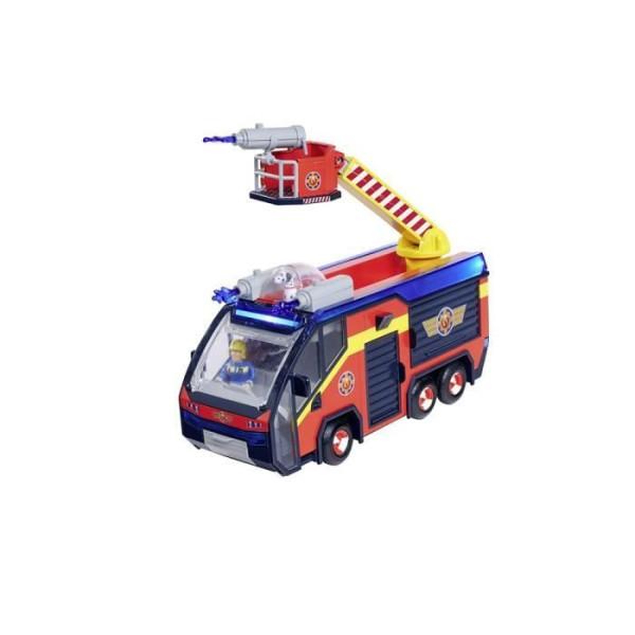 MARKET24 Sam le pompier - camion de pompier - jupiter - 2 figurines - sons et lumieres - plusieurs accessoires - 3 piles incluses