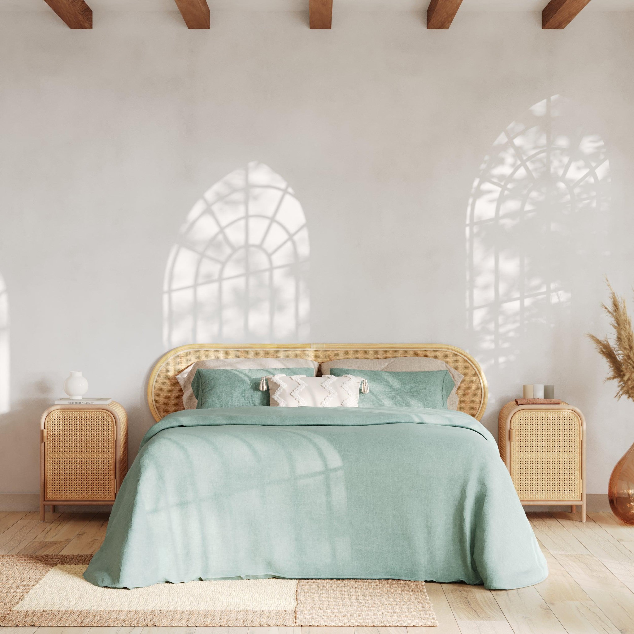 Voir la diapositive 6 : MAISON PAVANE Tête de lit en rotin naturel 160 cm-navahino