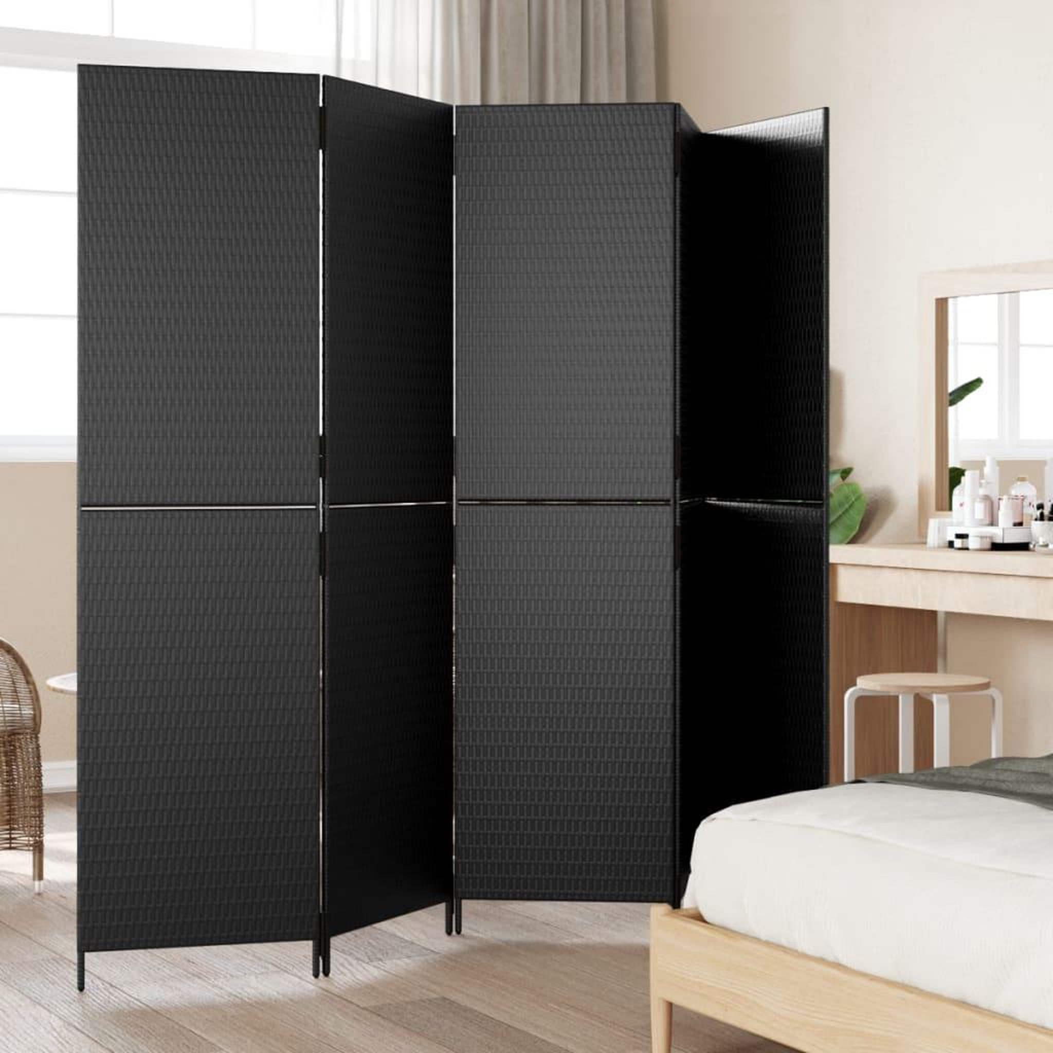 Voir la diapositive 3 : VIDAXL Cloison de separation 5 panneaux noir resine tressee
