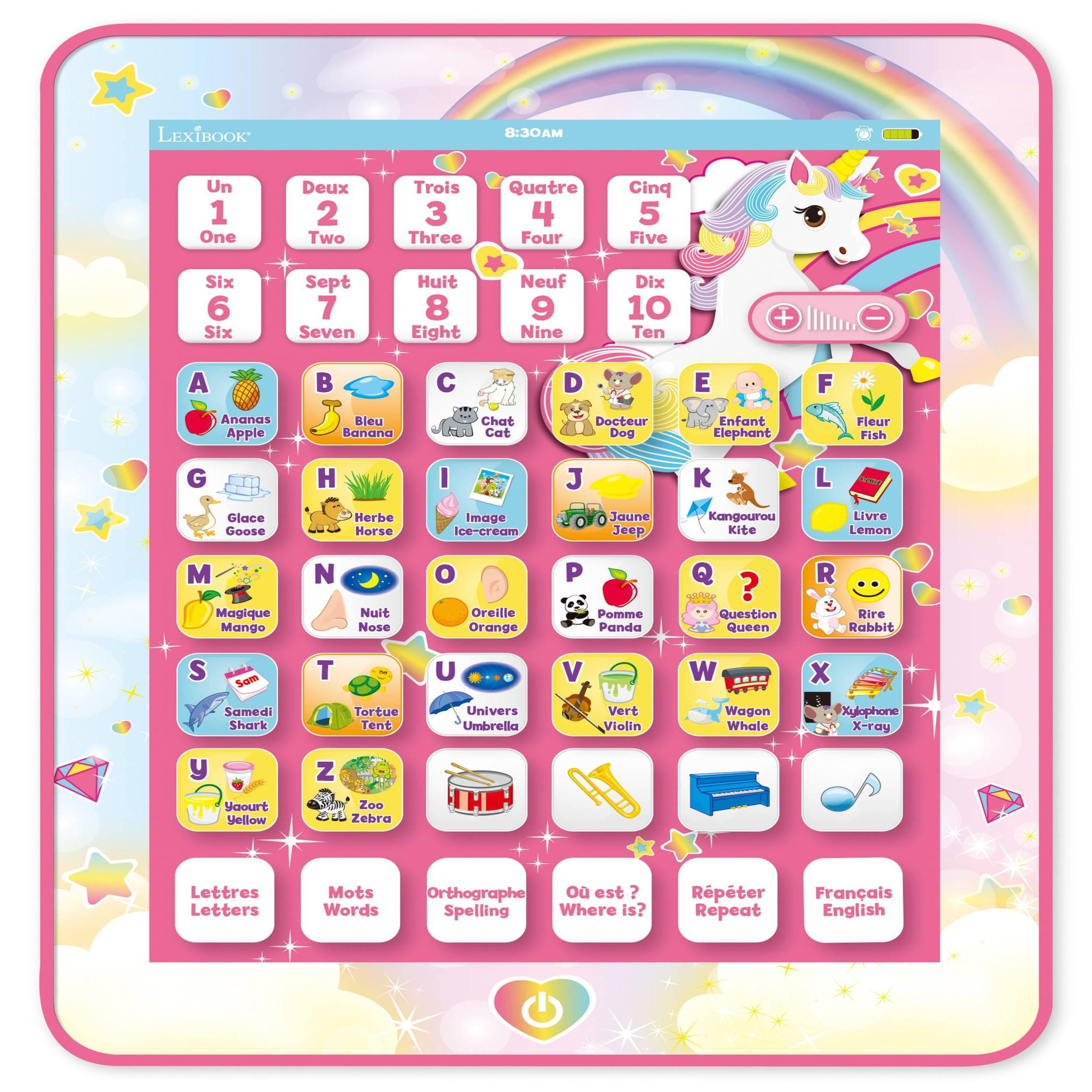 Lexibook Tablette Éducative bilingue Licorne en français et en anglais