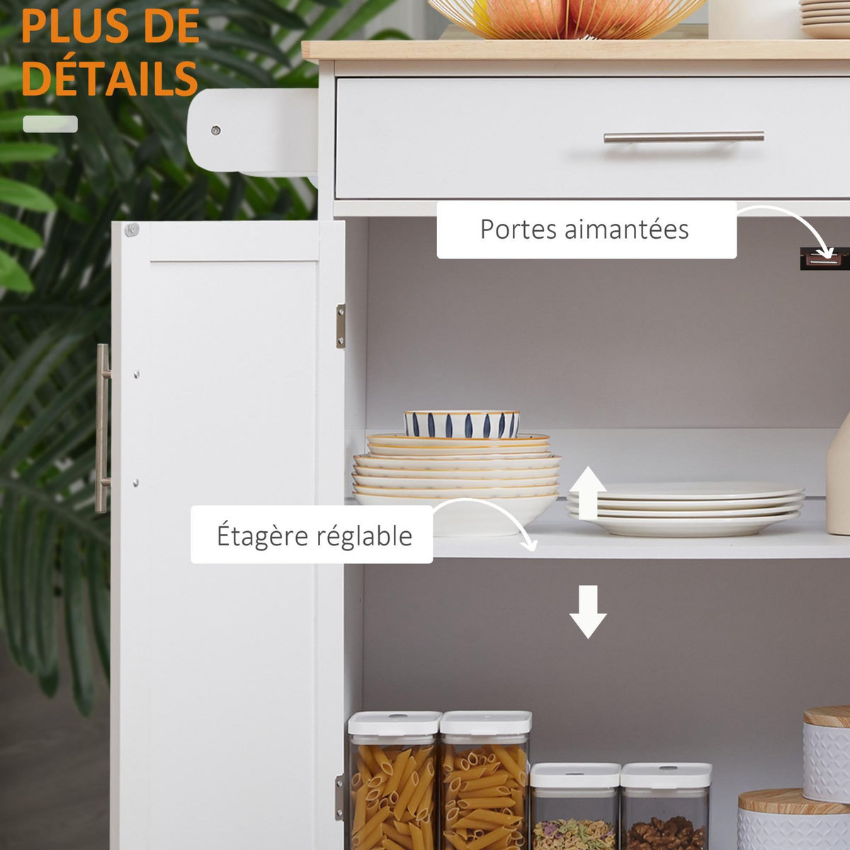 HOMCOM Desserte de cuisine - 2 portes, étagère, tiroir, porte-torchons - bois hévéa pin