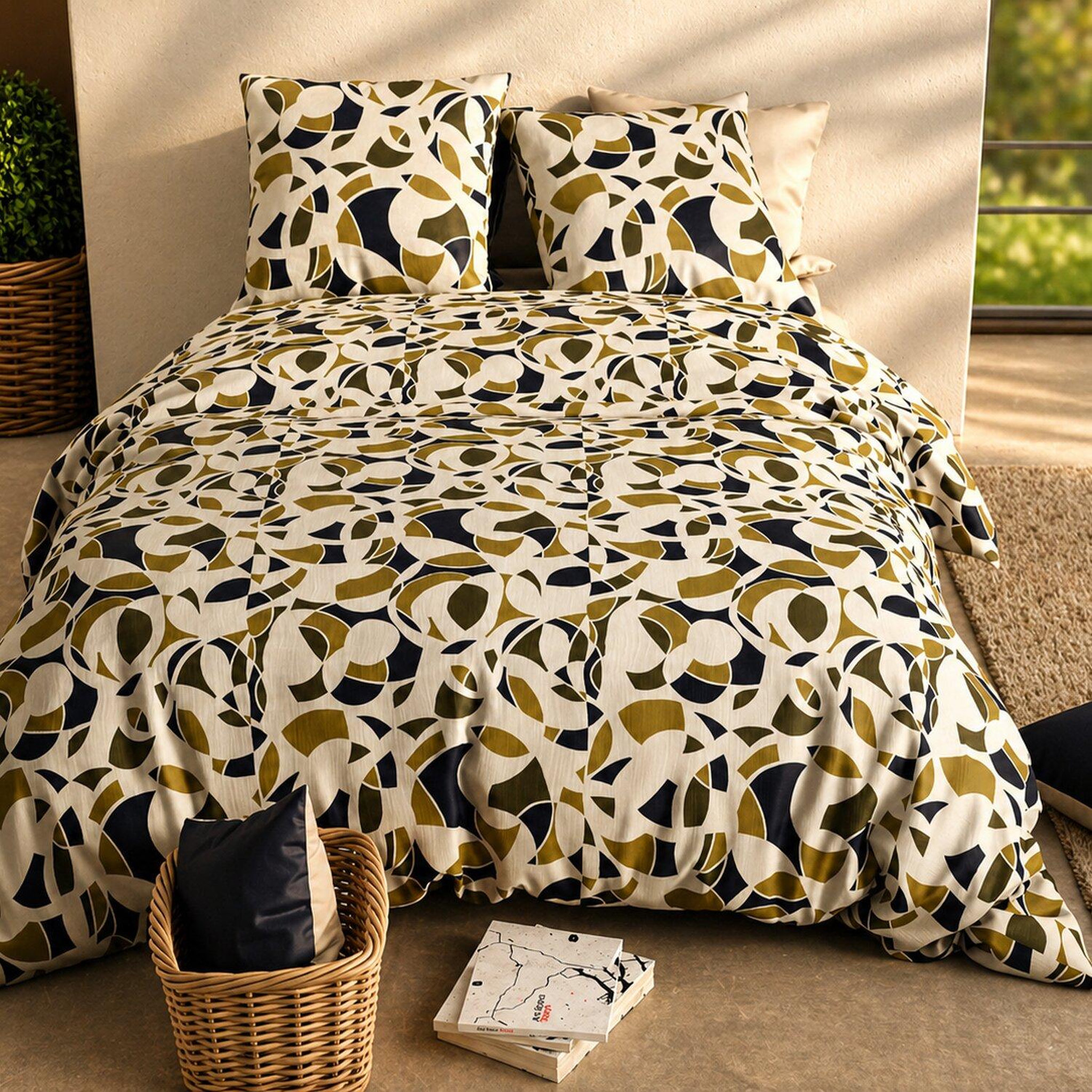 Voir la diapositive 3 : ATELIER DU COTON Parure housse de couette imprimée 100% coton 57fils klee