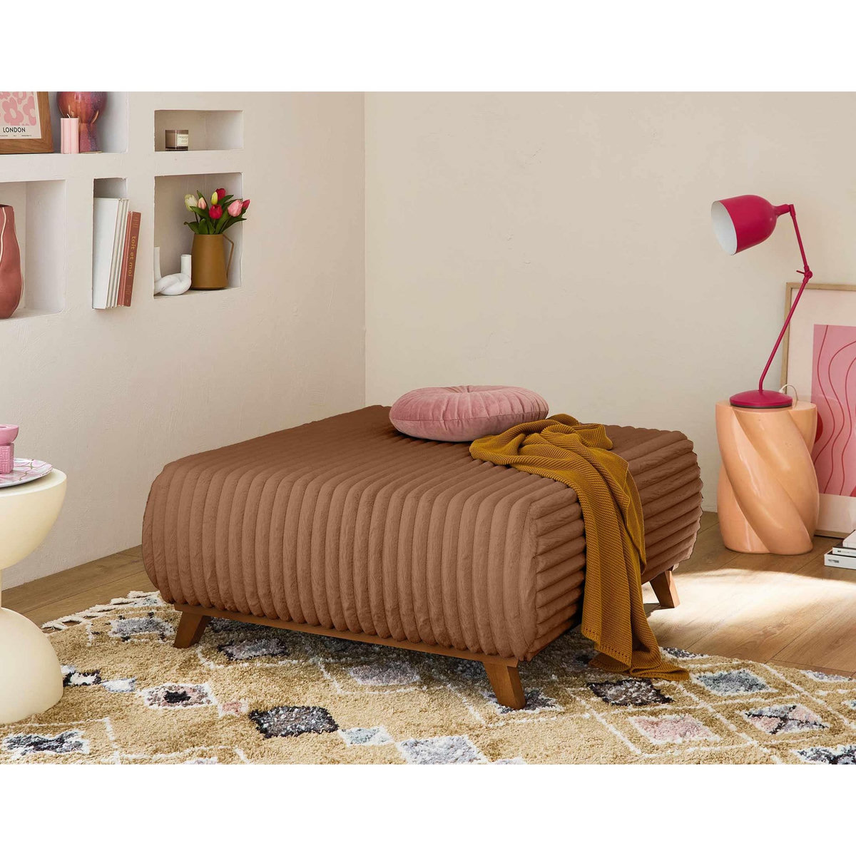 BEST MOBILIER Cristal - pouf modulable - 95 cm - en fausse fourrure côtelée