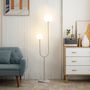 Voir la diapositive 2 : HOMCOM Lampadaire design néo-rétro 2 boules verre blanc opaque max. 25 W piètement marbre blanc acier doré