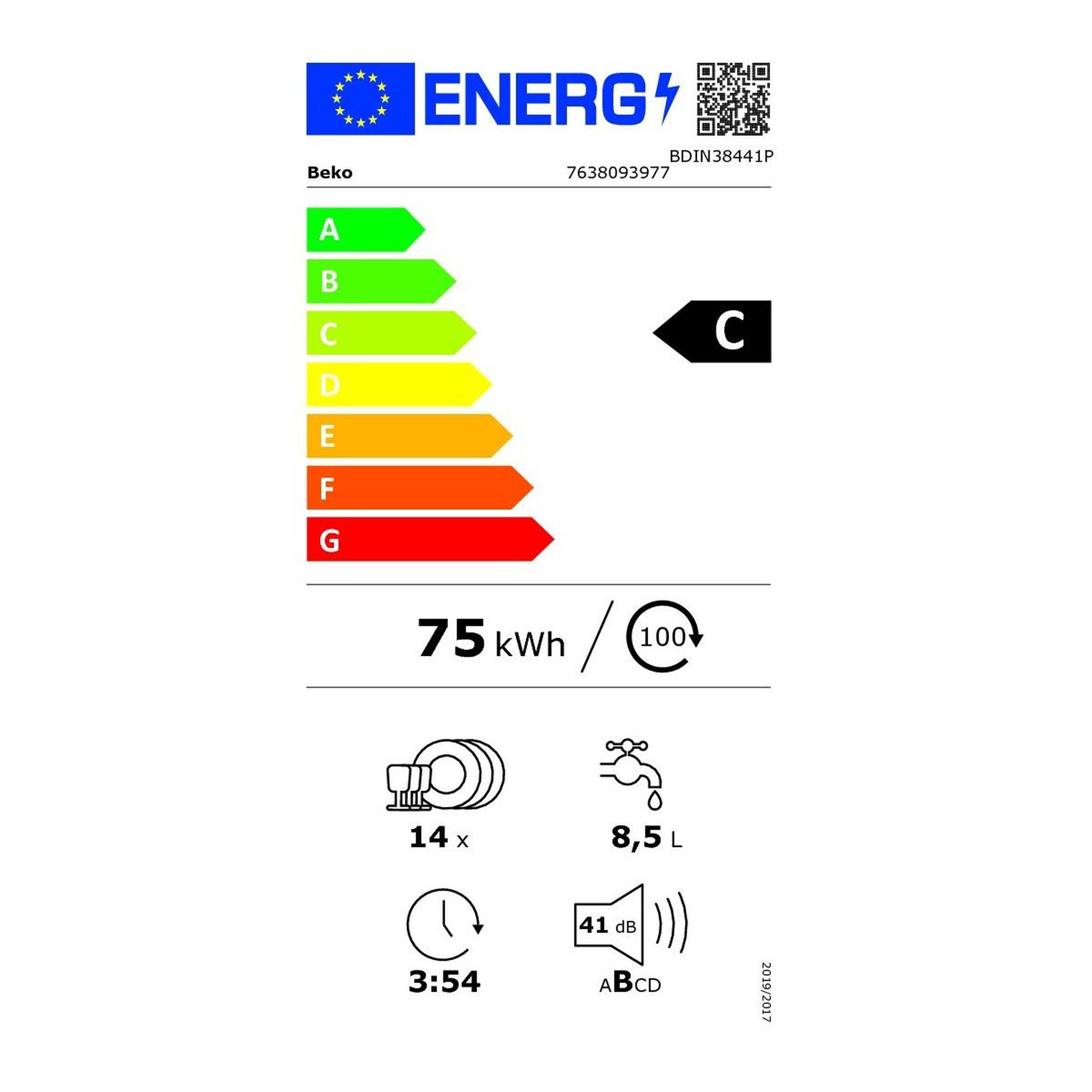 Voir la diapositive 2 : Beko Lave-vaisselle 60cm 14 couverts 41db tout intégrable - bdin38441p