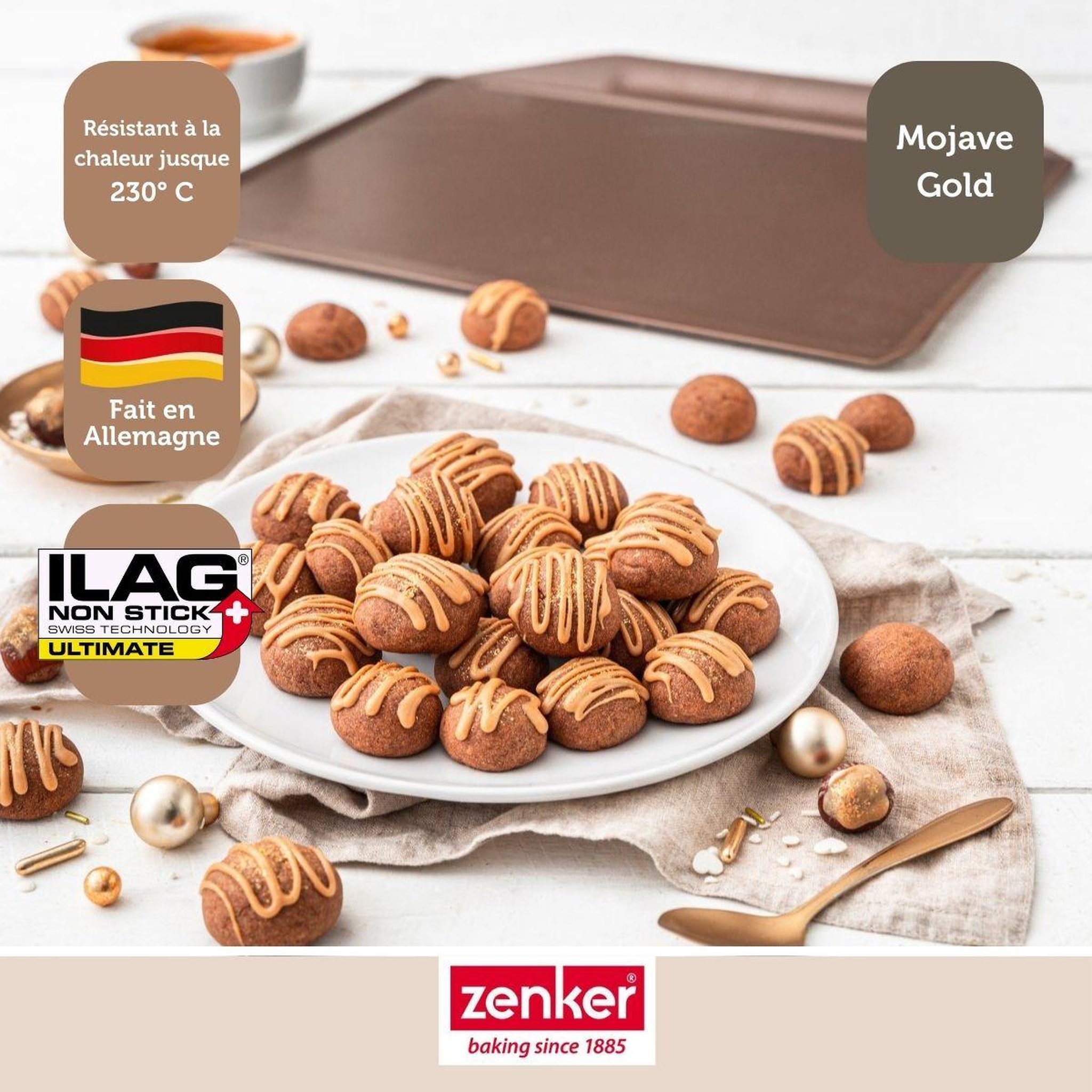 Voir la diapositive 5 : ZENKER Ensemble de 2 plaques à pâtisserie sans rebords 36 x 33 cm zenker mojave gold