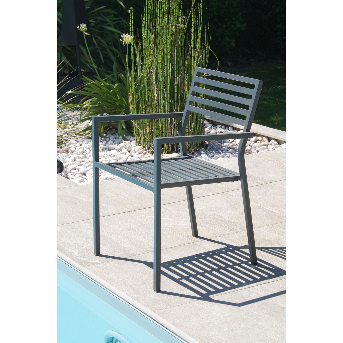 City Garden Fauteuil de jardin empilable en aluminium anthracite GASTON