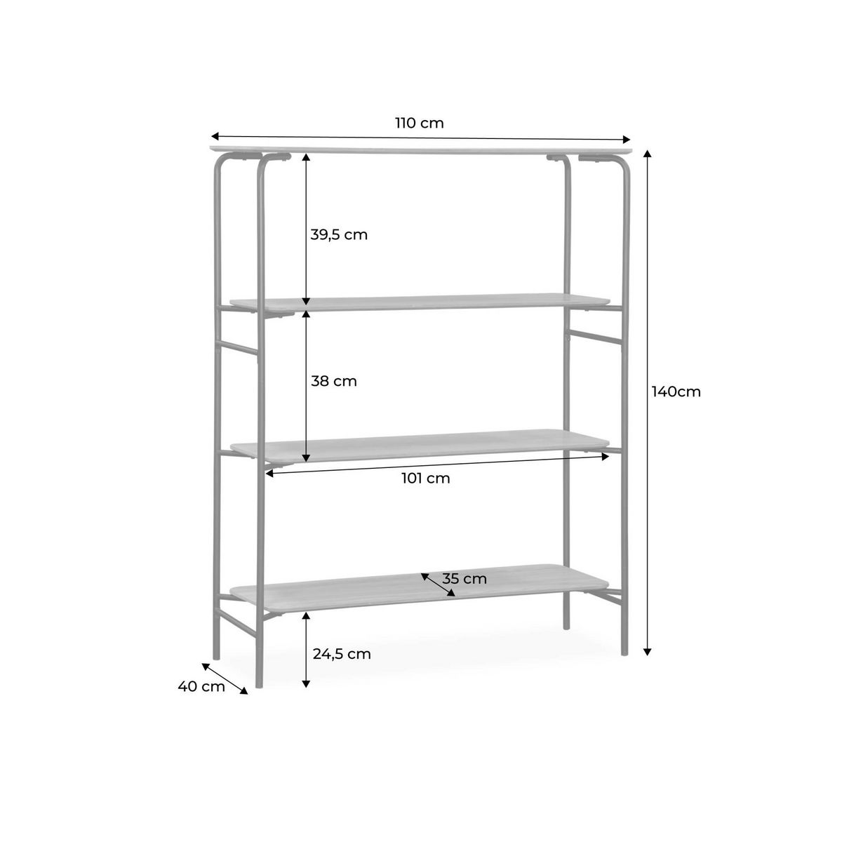 SWEEEK Bibliothèque en décor bois avec structure et pieds en métal noir 4 étagères