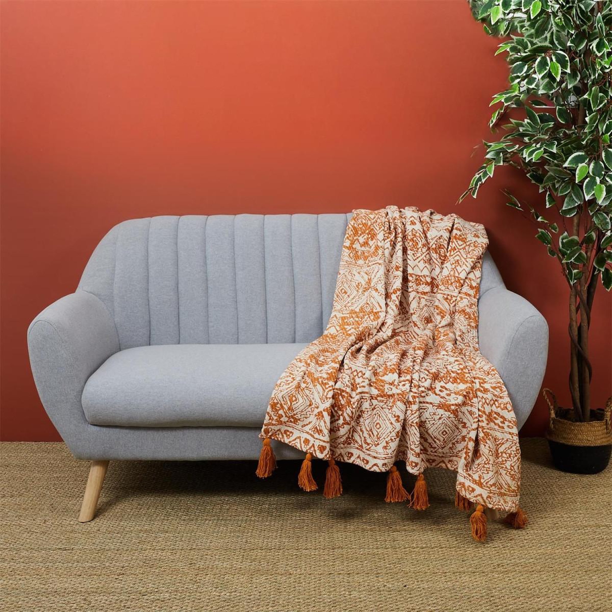 Voir la diapositive 3 : The Home Deco Factory Plaid en Coton Imprimé  Suli  120x150cm Ocre