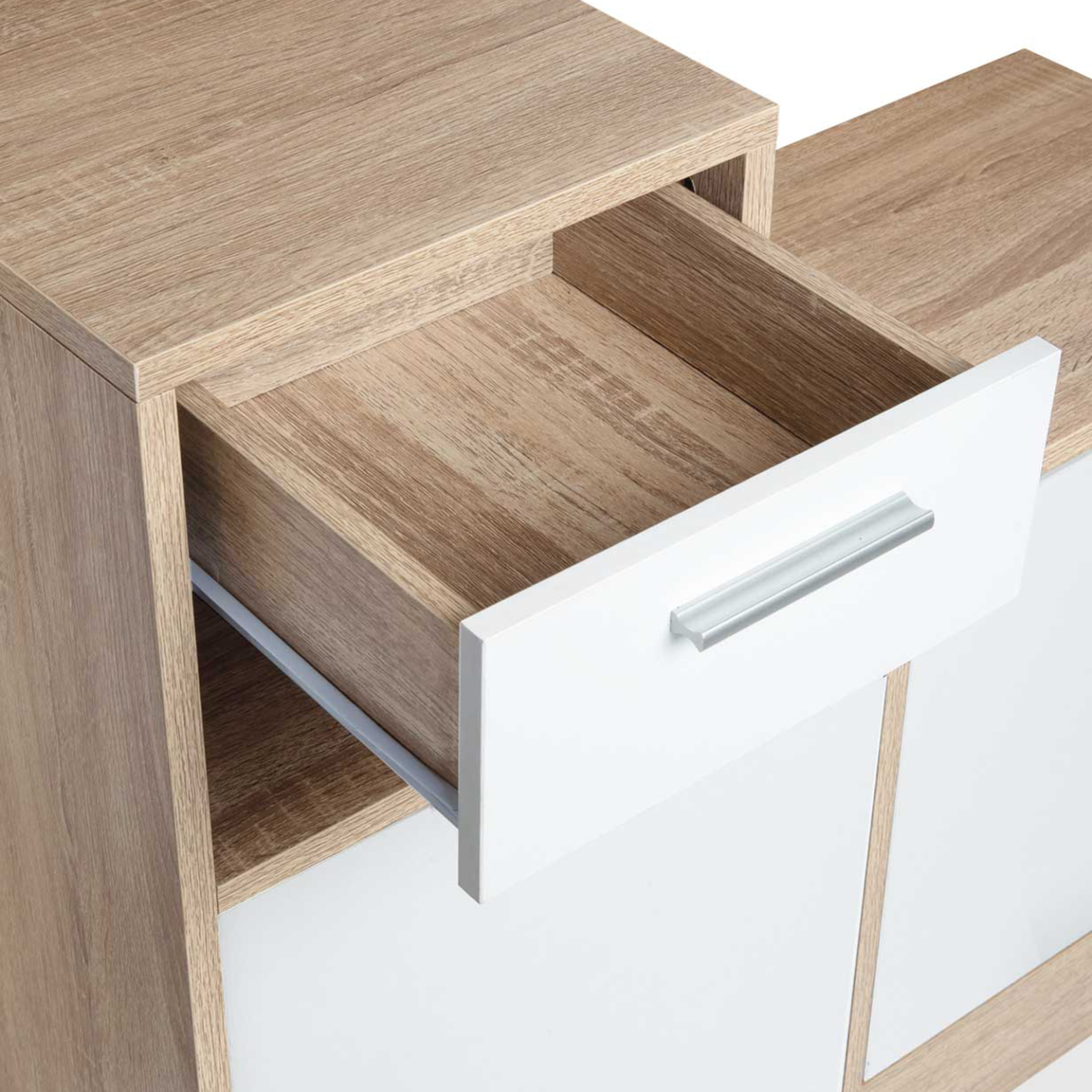 Voir la diapositive 5 : ID MARKET Vestiaire d'entrée avec miroir paulin design hêtre portes blanches