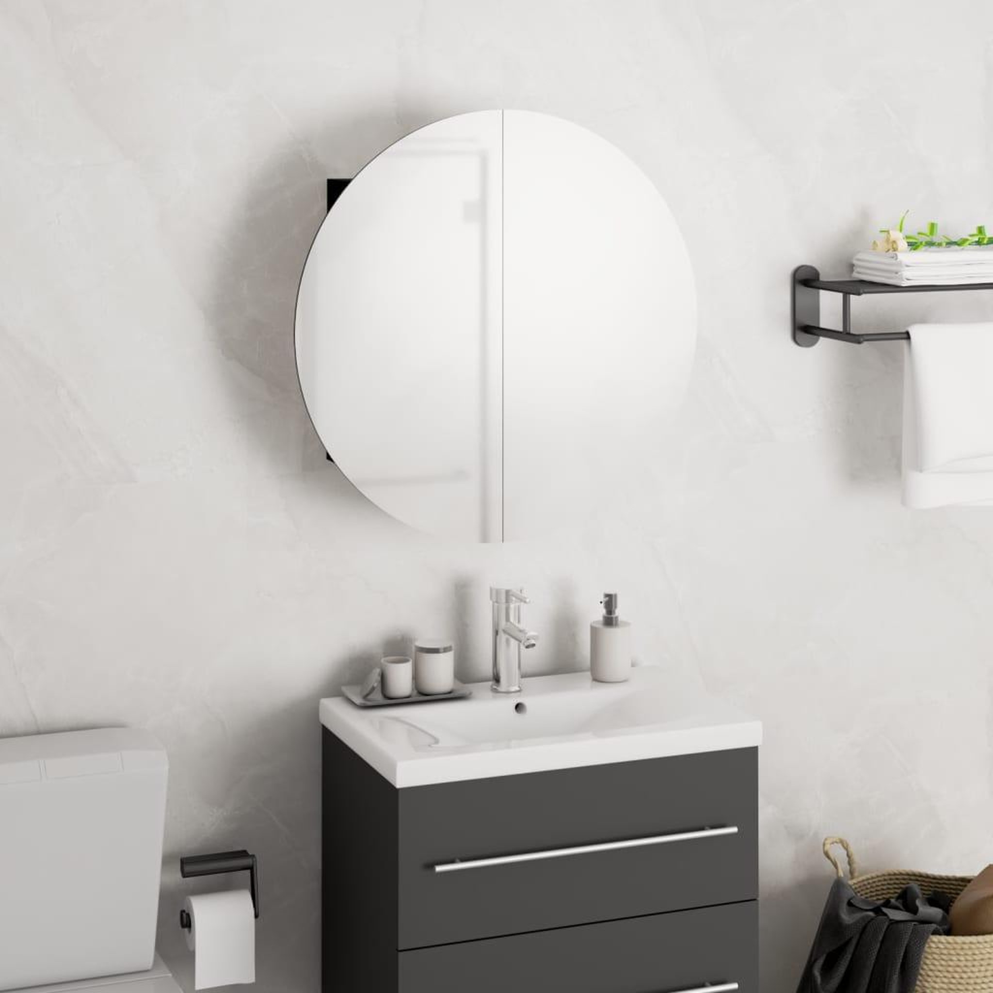 VIDAXL Armoire de salle de bain miroir rond et LED Noir 40x40x17,5 cm