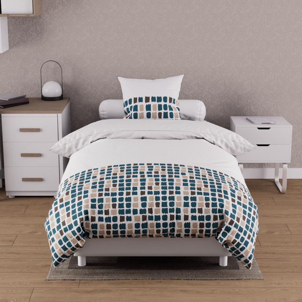 SOLEIL D'OCRE Ensemble couette et parure 5 Pièces FABIO pour lit en 90x190 cm, par Soleil d'ocre