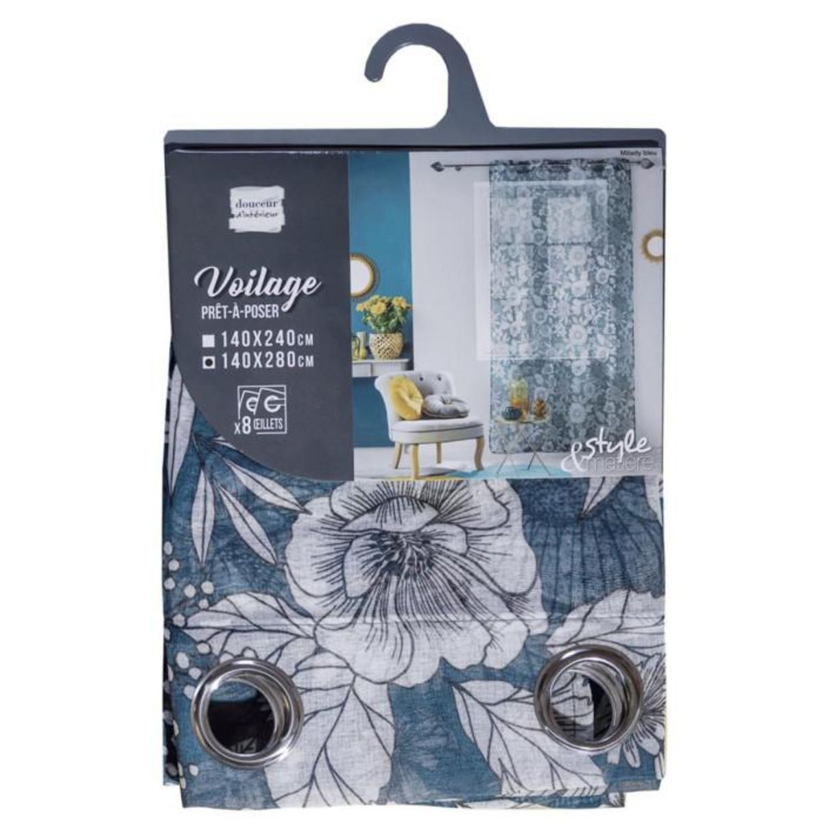 Paris Prix Rideau Voilage à Œillets  Milady  140x280cm Bleu