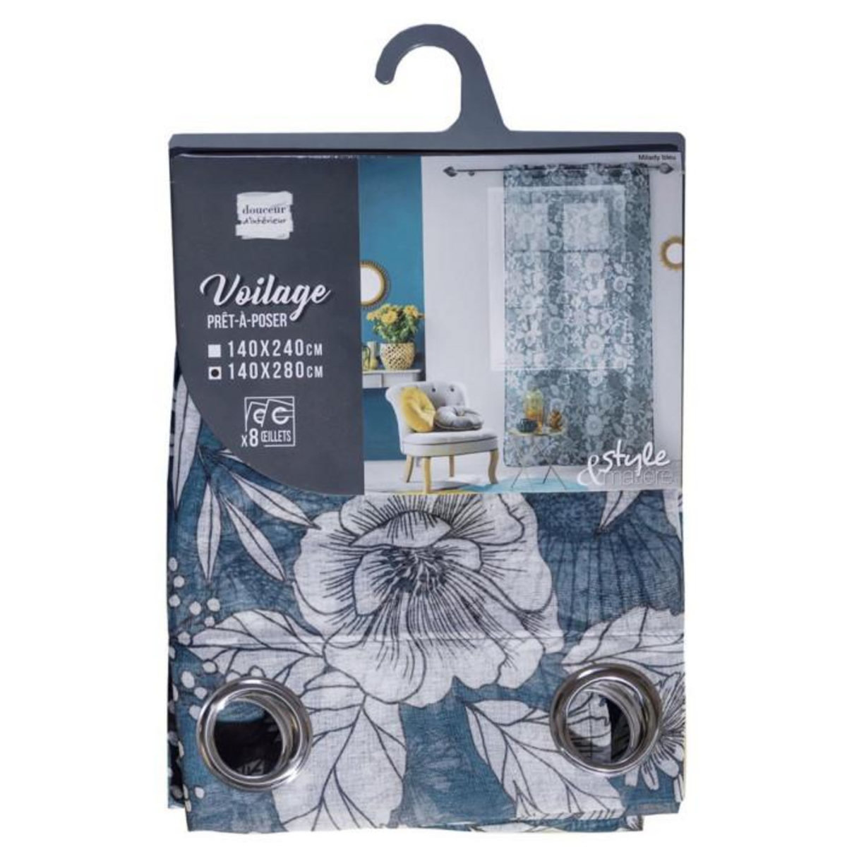 Paris Prix Rideau Voilage à Œillets  Milady  140x280cm Bleu