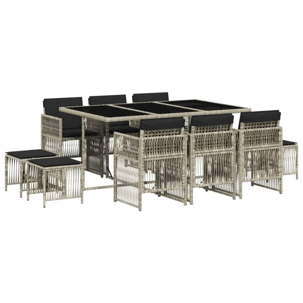 VIDAXL Ensemble a manger de jardin 11pcs avec coussins gris poly rotin