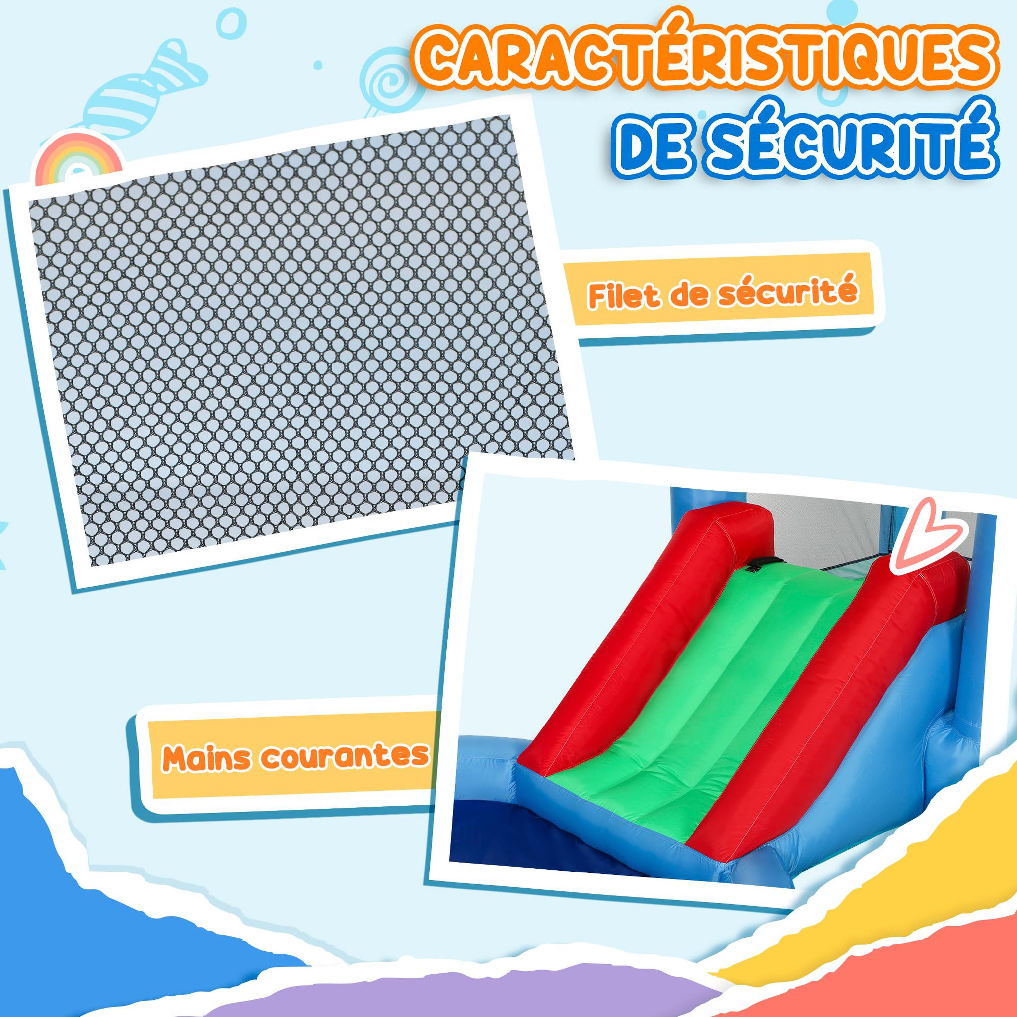 Voir la diapositive 4 : HOMCOM Château gonflable enfant 4 en 1 - toboggan, trampoline, panier basket-ball, piscine - nombreux accesoires