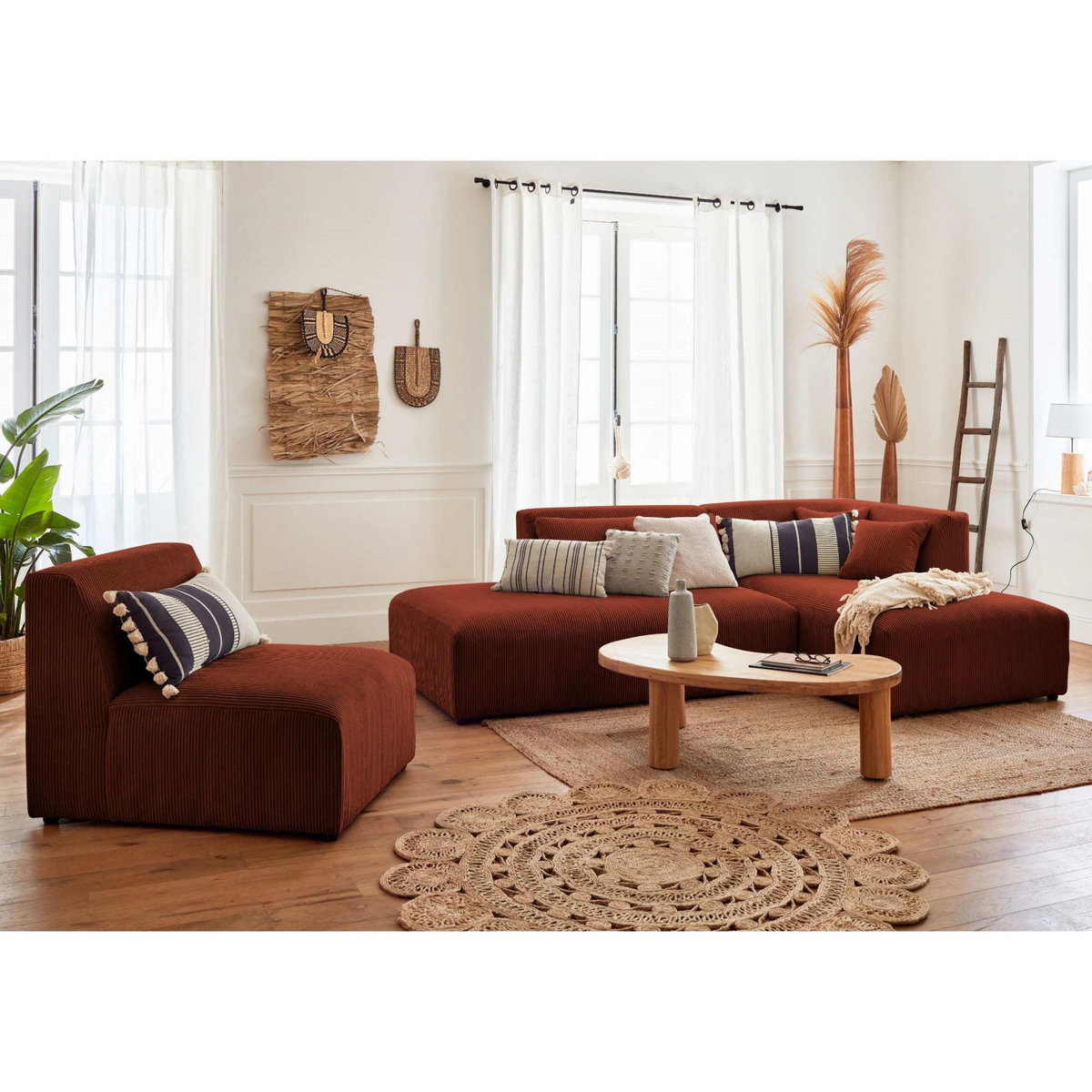 LISA DESIGN Victoire - canapé modulable d'angle droit - 5 places - en velours côtelé