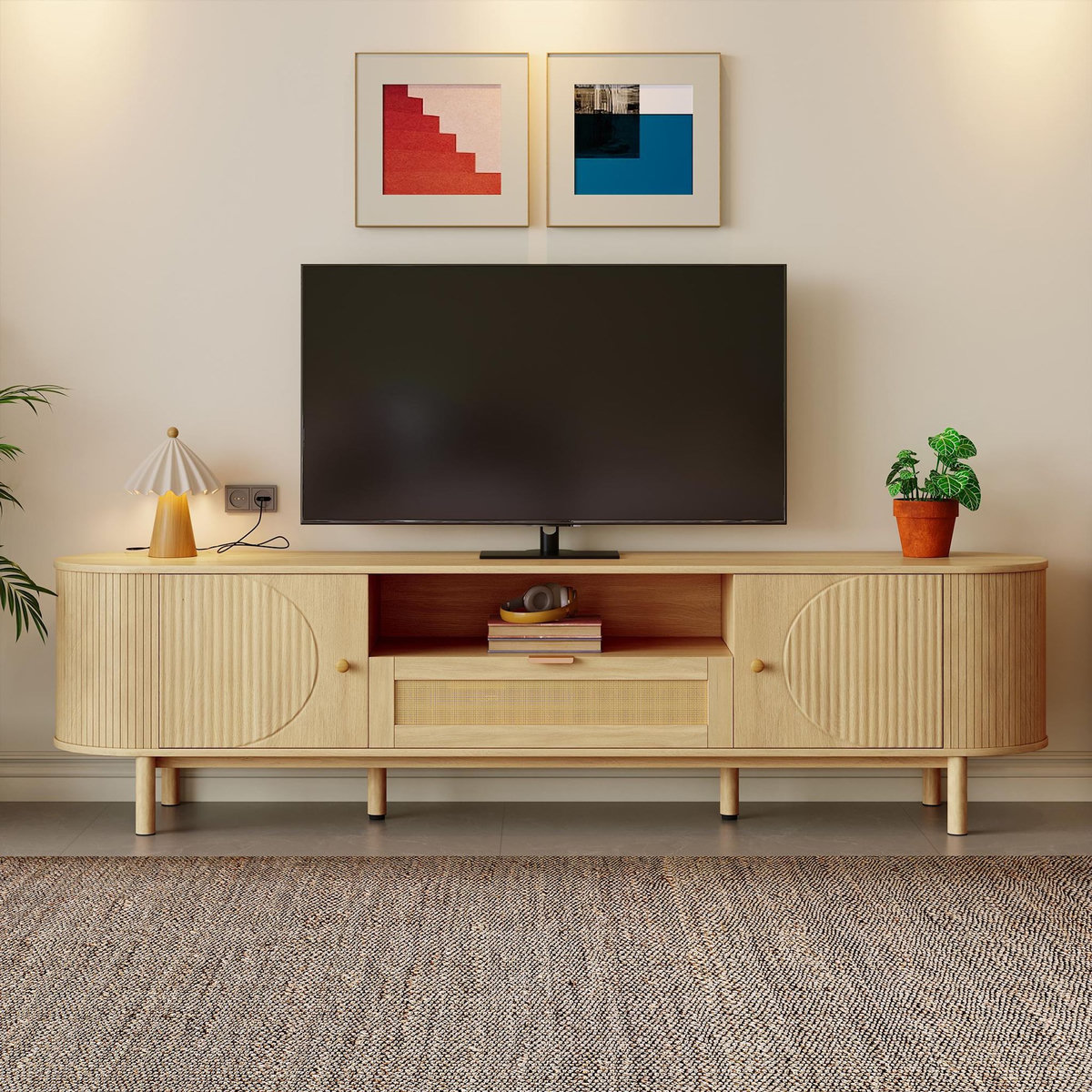 MERAX Meuble tv naturel 175 cm mdf