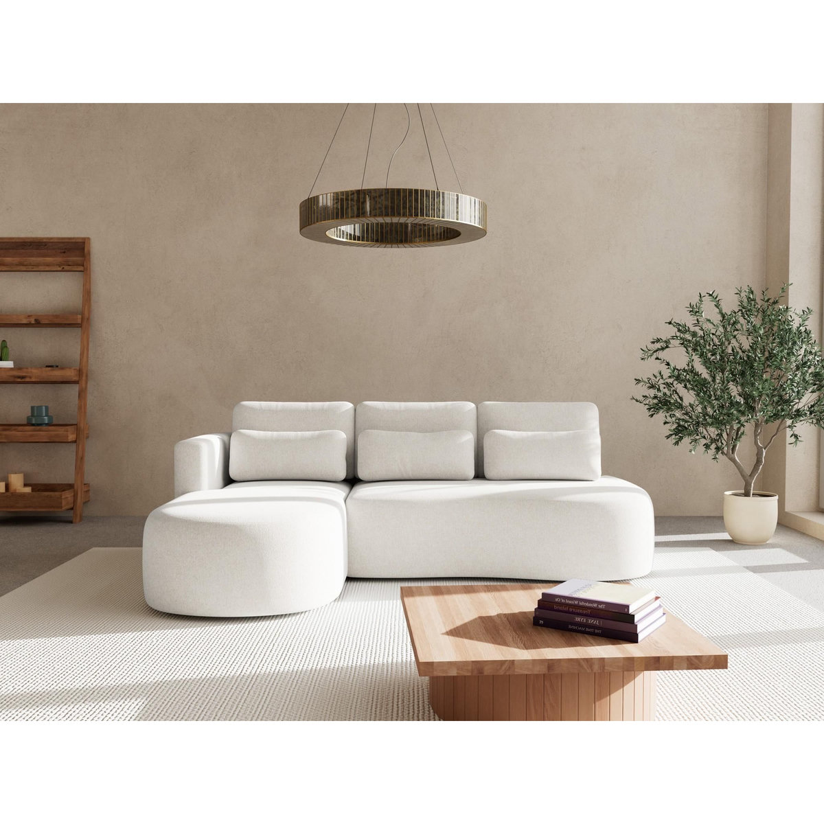 LISA DESIGN Mahina - canapé d'angle gauche 4 places convertible avec coffre en tissu texturé