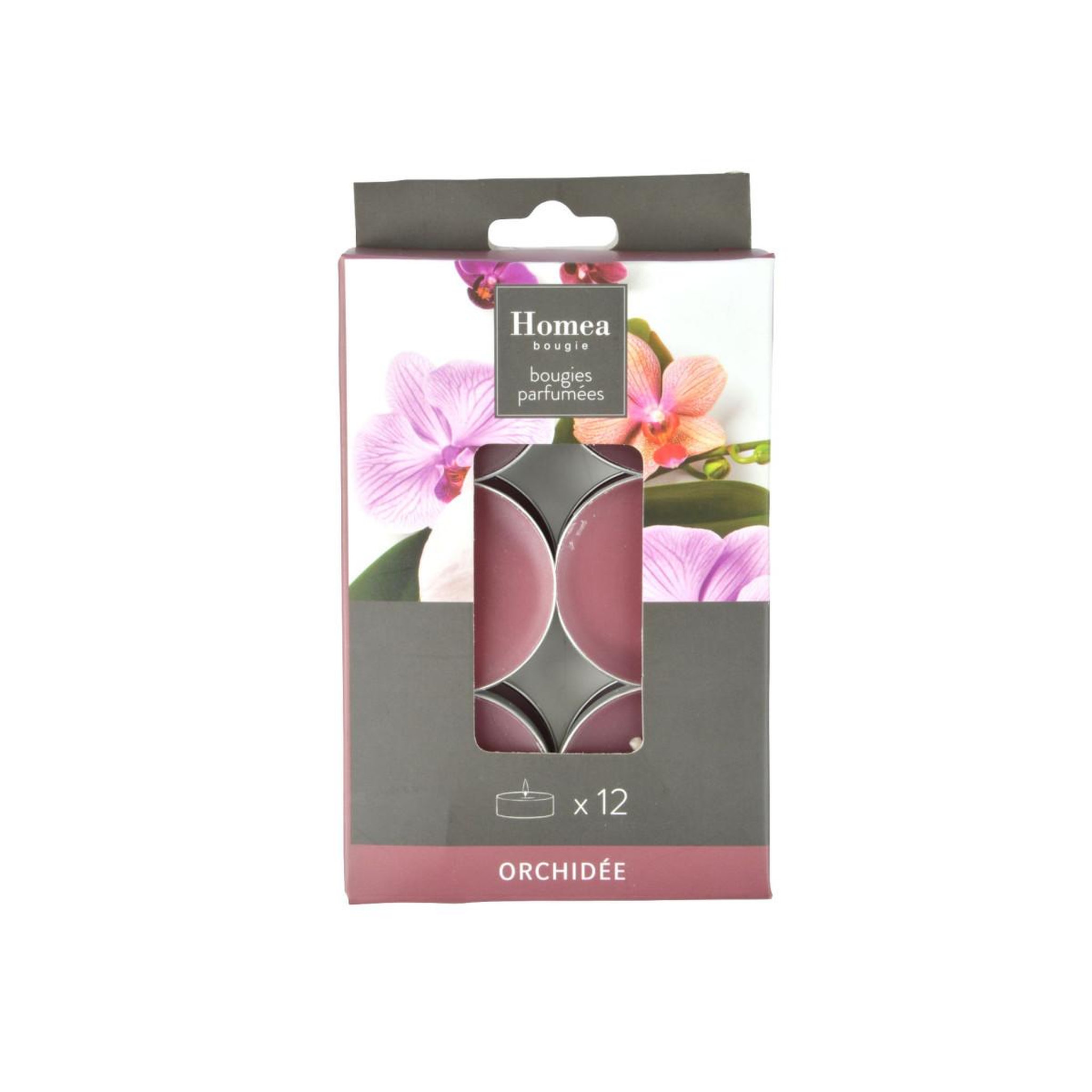 Voir la diapositive 3 : HOMEA Lot de 12 bougies chauffe-plat  essentiel ii  3,5cm orchidée