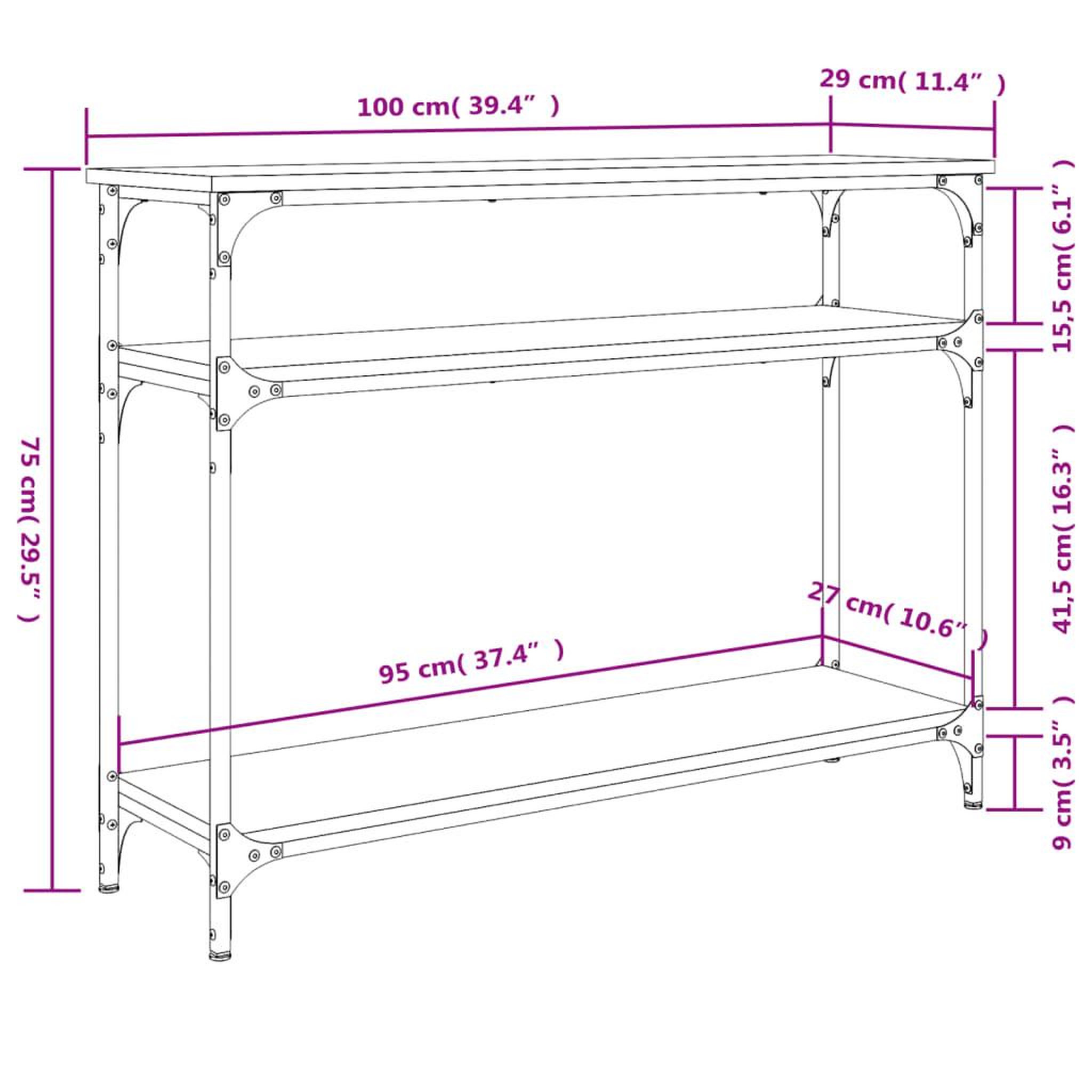 Voir la diapositive 6 : VIDAXL Table console sonoma gris 100x29x75 cm bois d'ingenierie