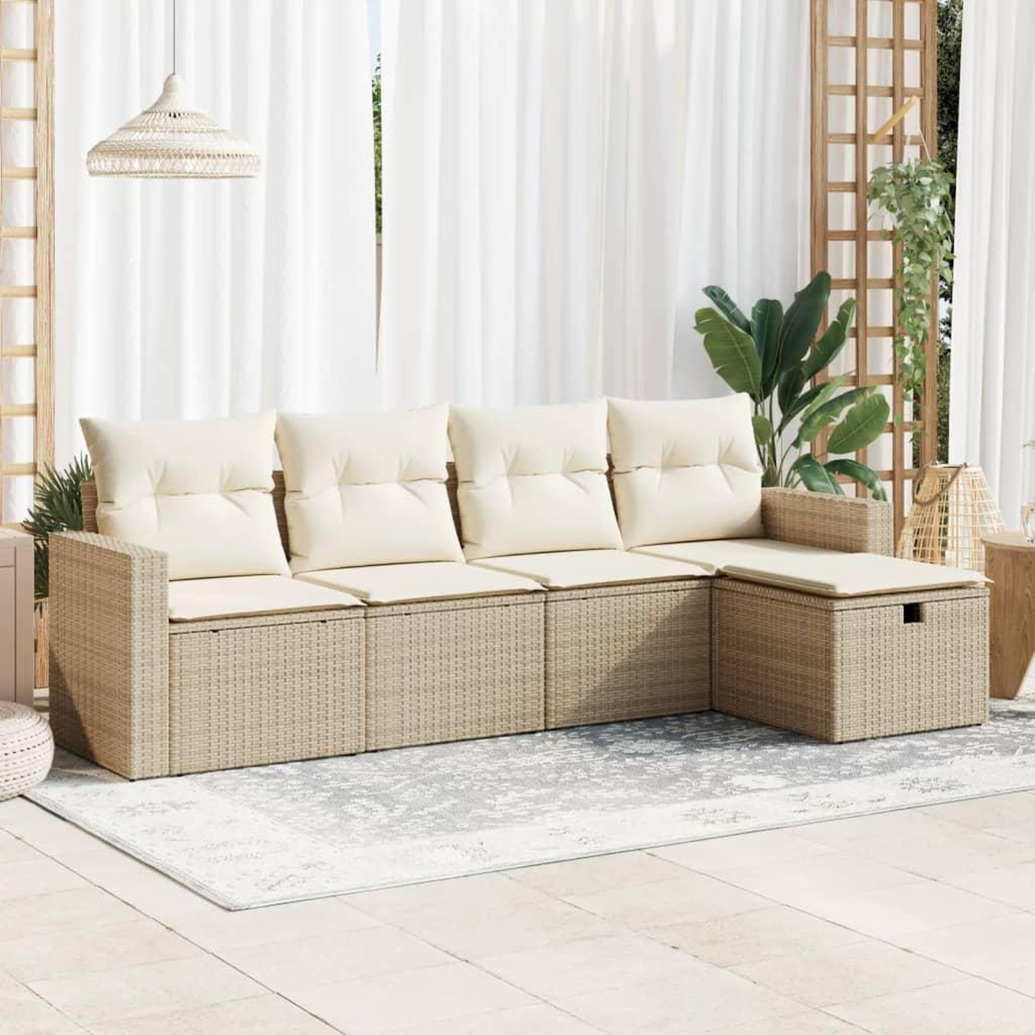 VIDAXL Salon de jardin avec coussins 5 pcs beige resine tressee