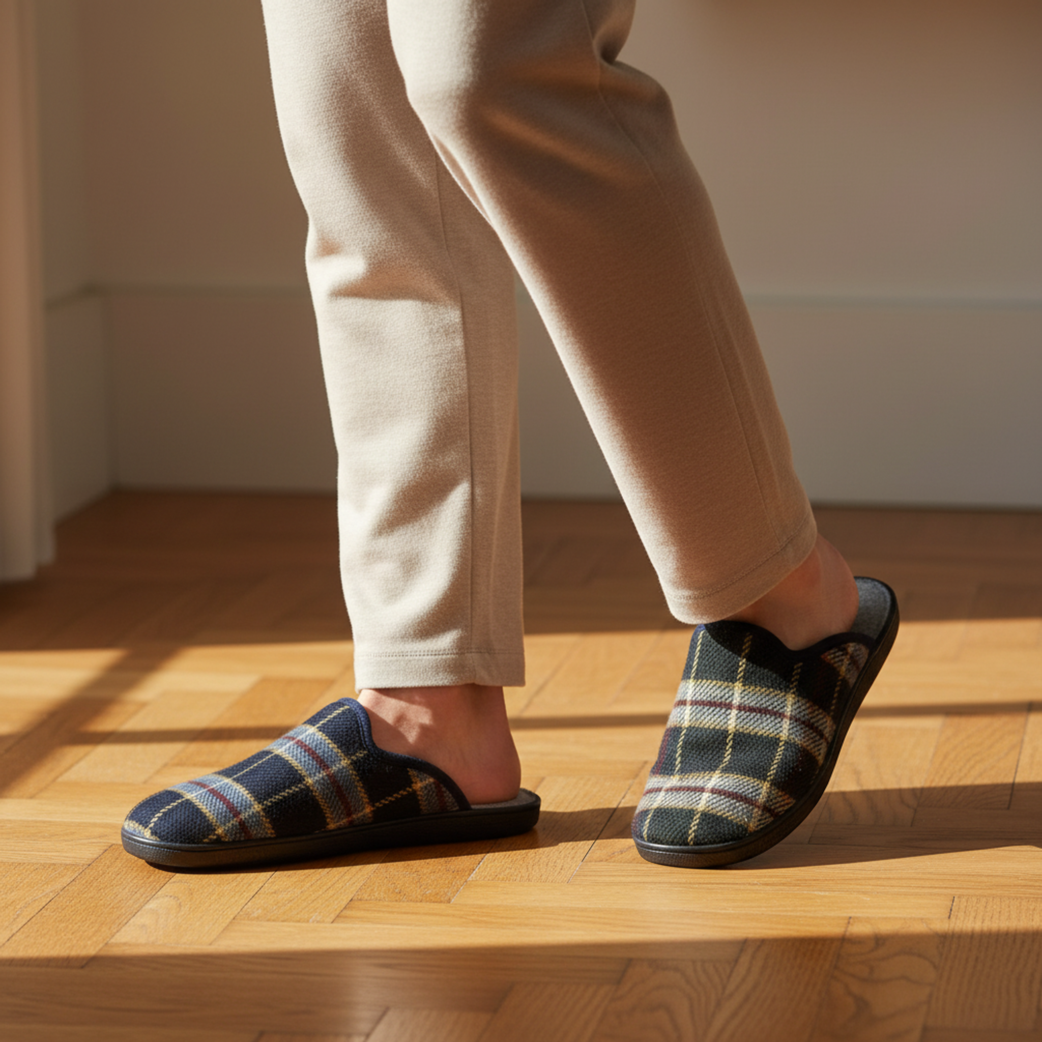 Voir la diapositive 2 : OZABI Ozabi pantoufles mules homme fabriquées en espagne, tige jacquard écossais