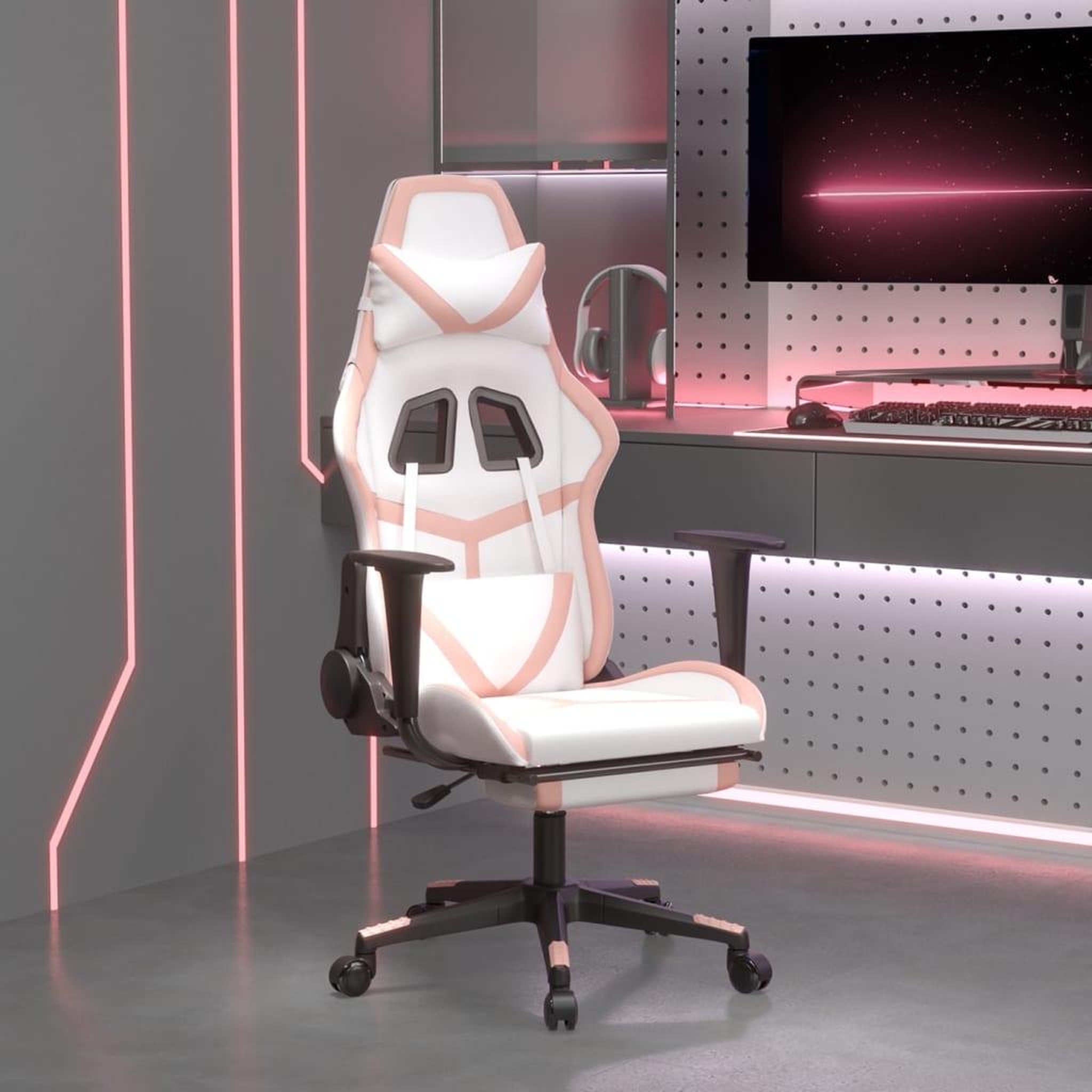 VIDAXL Chaise de jeu avec repose-pied Blanc et rose Similicuir