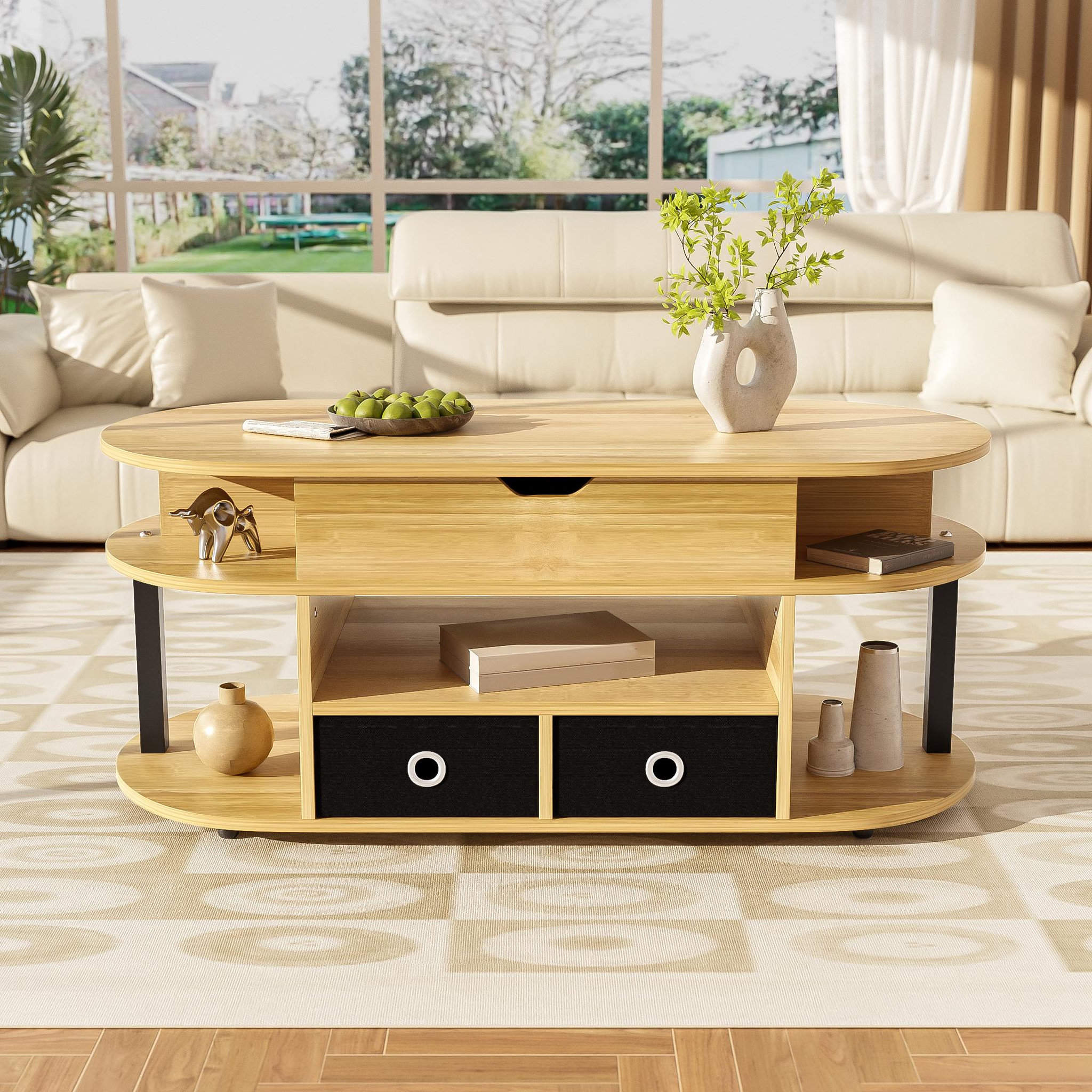 Voir la diapositive 2 : MERAX Table Basse Avec 2 Tiroirs Et Bureau Relevable