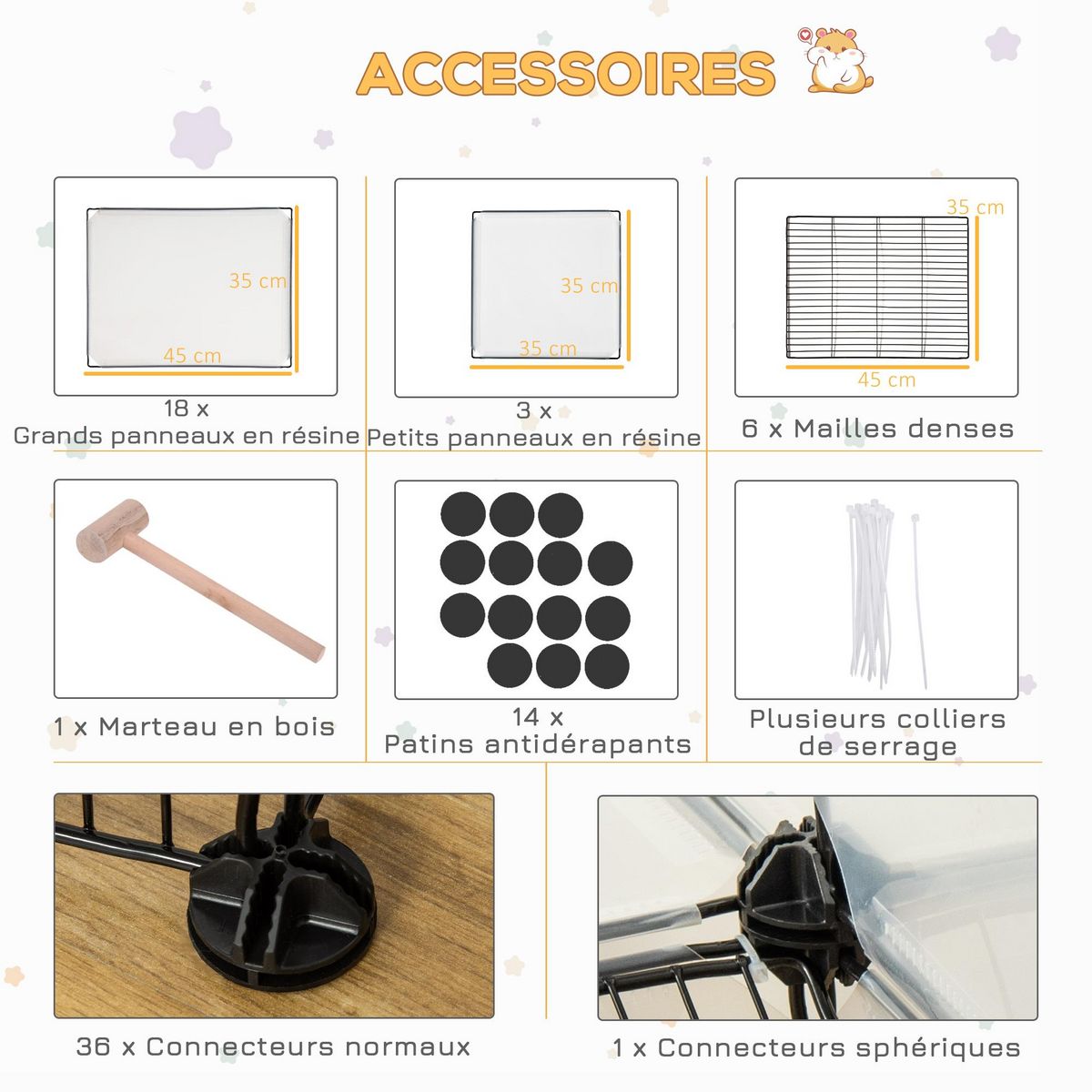 PAWHUT Cage parc enclos modulable rongeurs 2 niveaux 27 panneaux fil métallique noir PP transparent