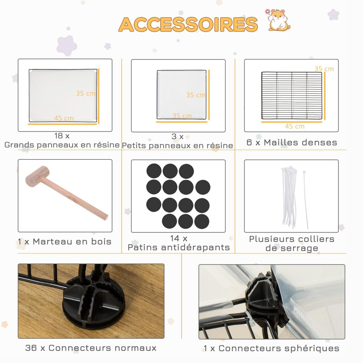 PAWHUT Cage parc enclos modulable rongeurs 2 niveaux 27 panneaux fil métallique noir PP transparent
