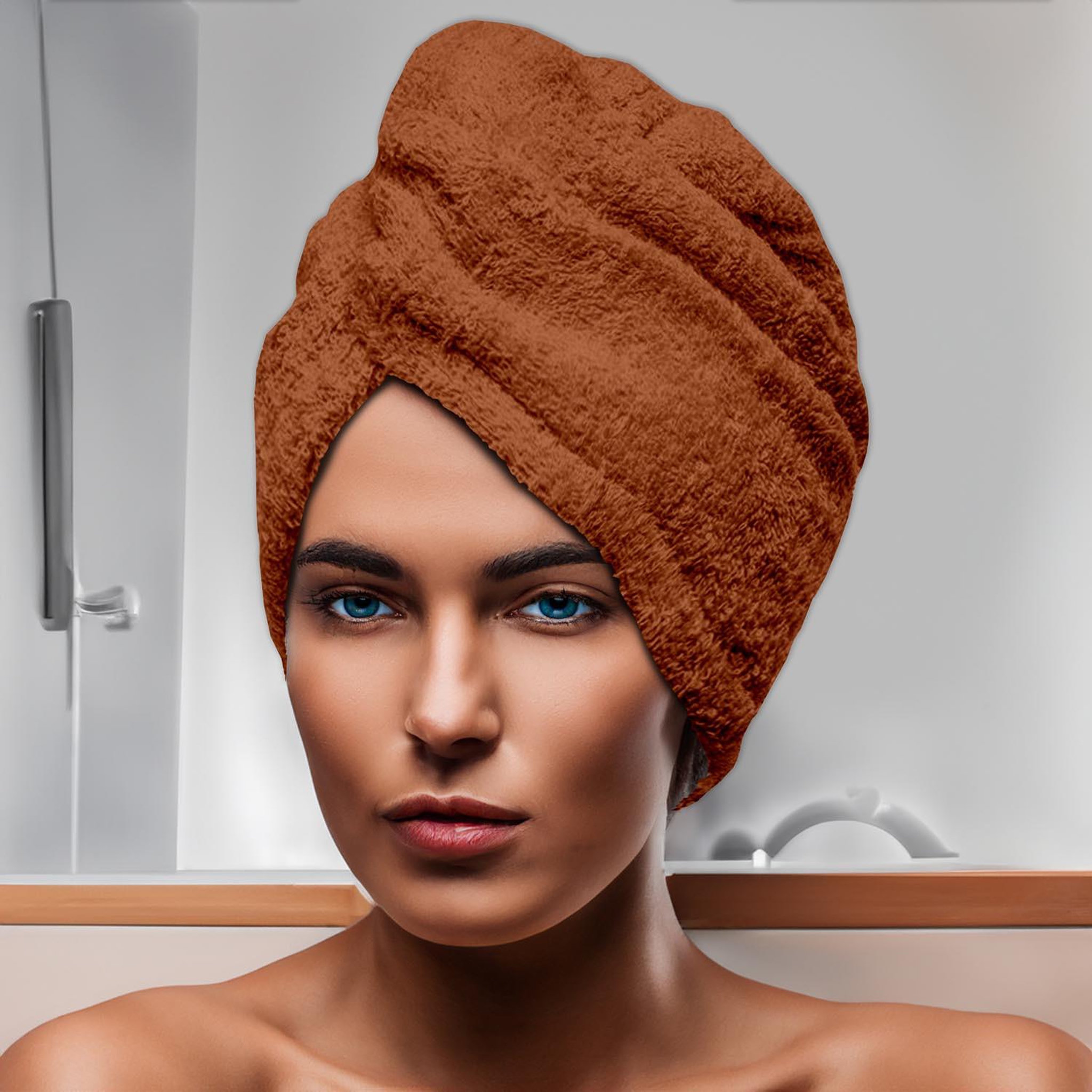 Voir la diapositive 1 : SOLEIL D'OCRE Serviette de bain pour la tête en coton 24x62 cm LAGUNE, par Soleil d'Ocre