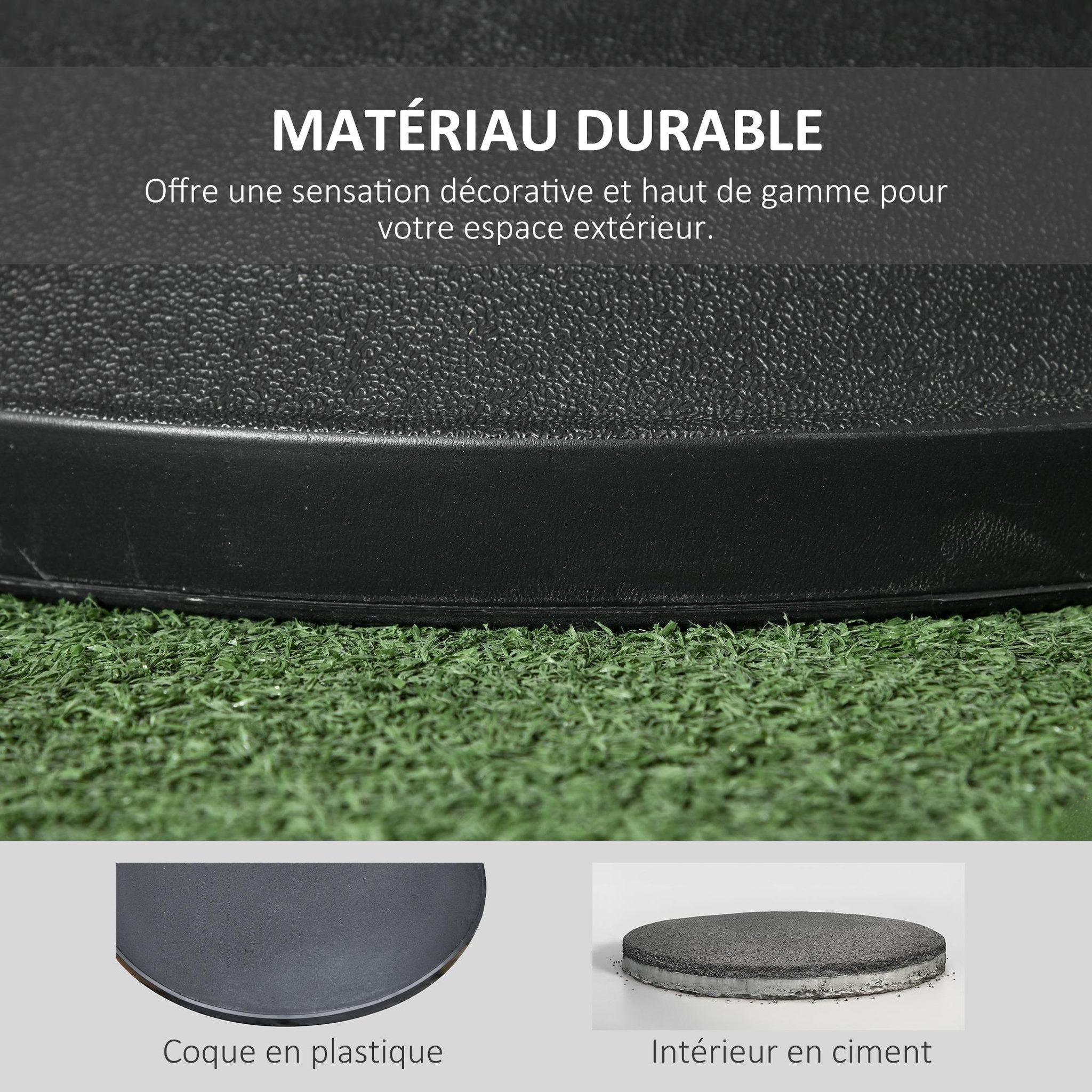 Voir la diapositive 4 : OUTSUNNY Pied de parasol rond dia. 49cm poids net 25Kg ciment PP noir