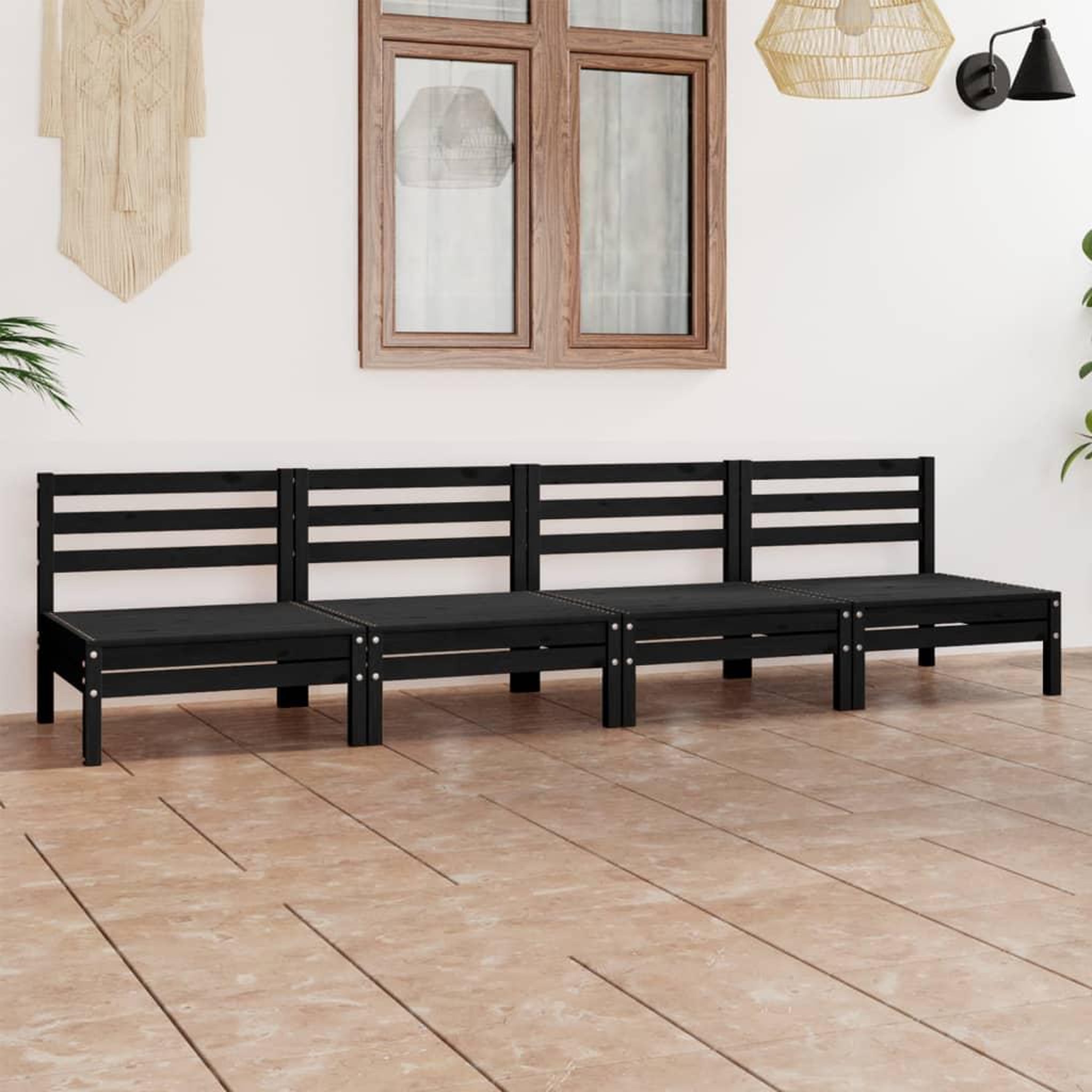 Voir la diapositive 1 : VIDAXL Salon de jardin 4 pcs Noir Bois de pin massif