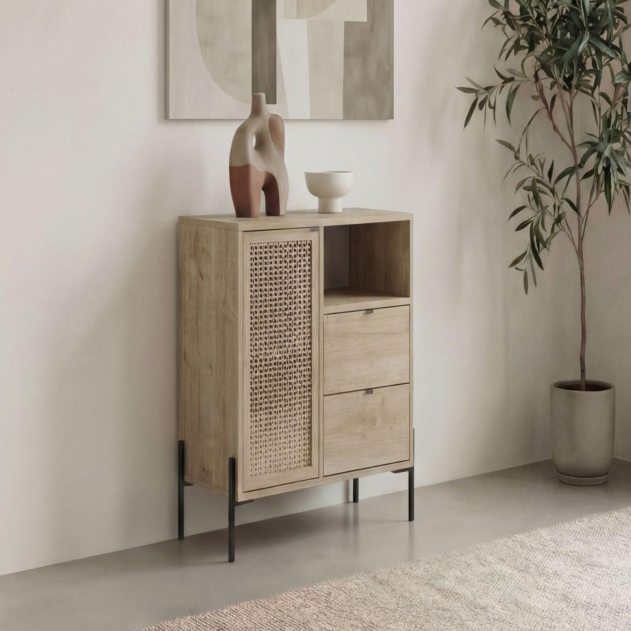 Voir la diapositive 3 : CASANOVA PARIS Stera - mini commode 1 porte 84cm en mélamine - chêne clair