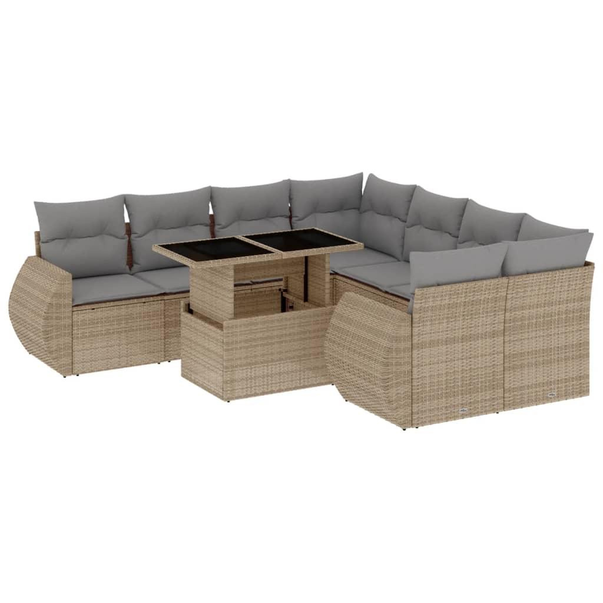 Voir la diapositive 2 : VIDAXL Salon de jardin avec coussins 9 pcs beige resine tressee