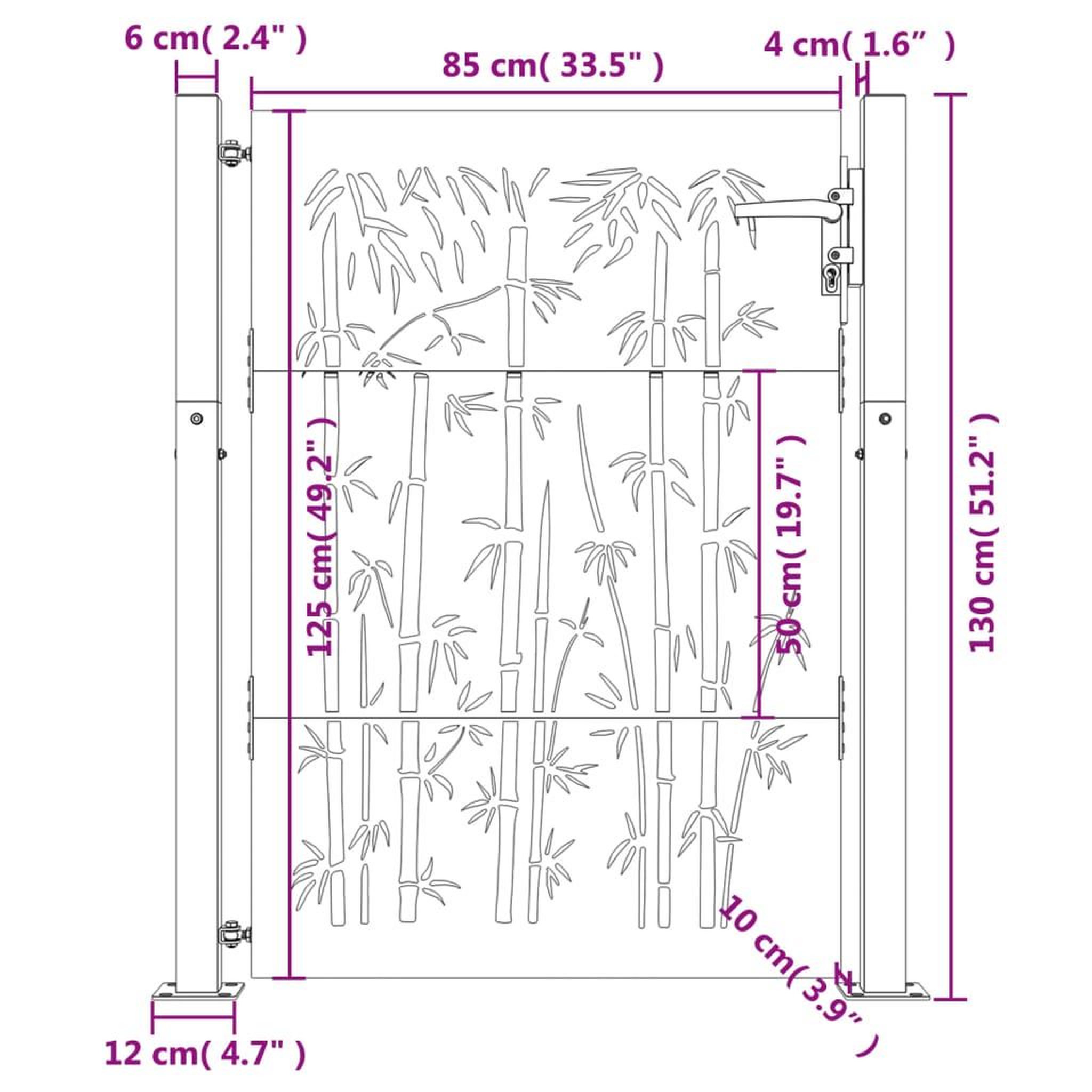Voir la diapositive 6 : VIDAXL Portail de jardin 105x130 cm acier corten design de bambou