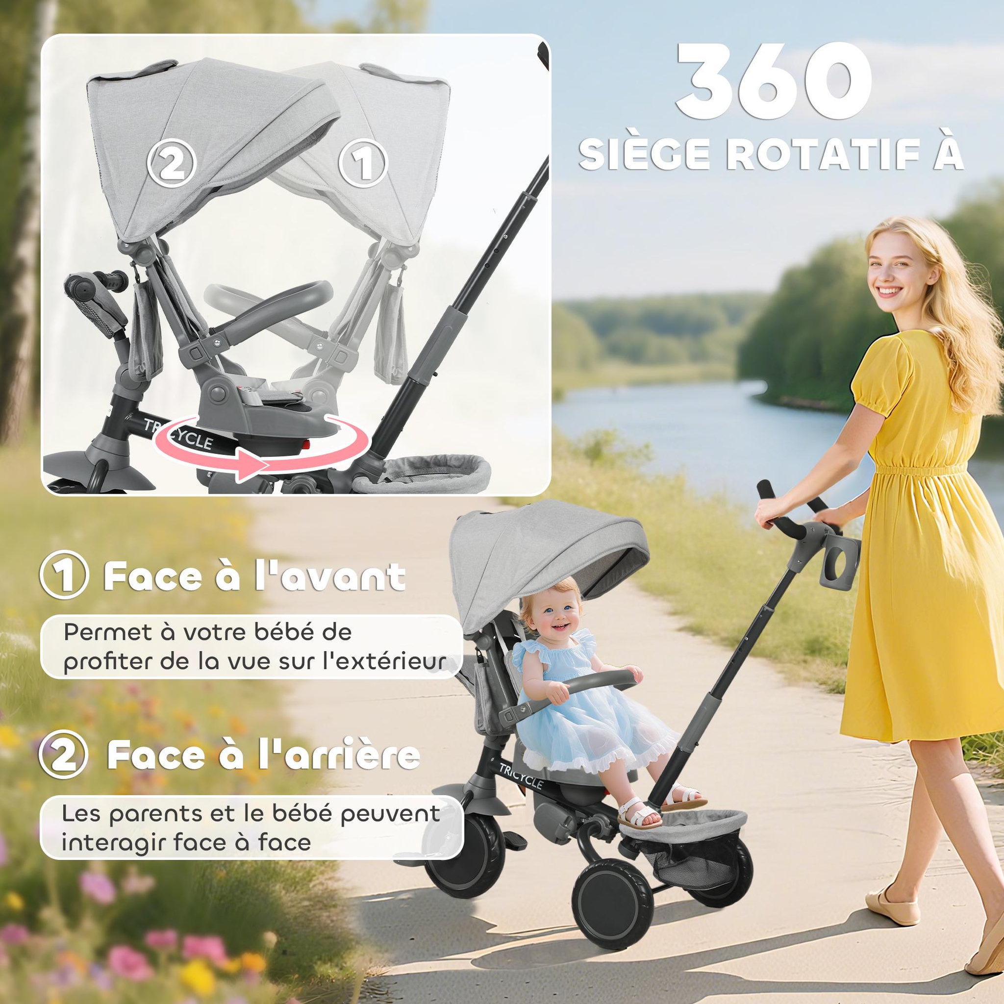 Voir la diapositive 4 : HOMCOM Tricycle évolutif pliable réglable 6 en 1 gris