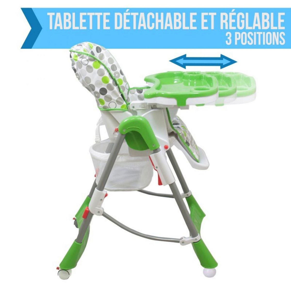 Monsieur Bébé Chaise haute bébé pliable réglable hauteur dossier tablette - Ptit