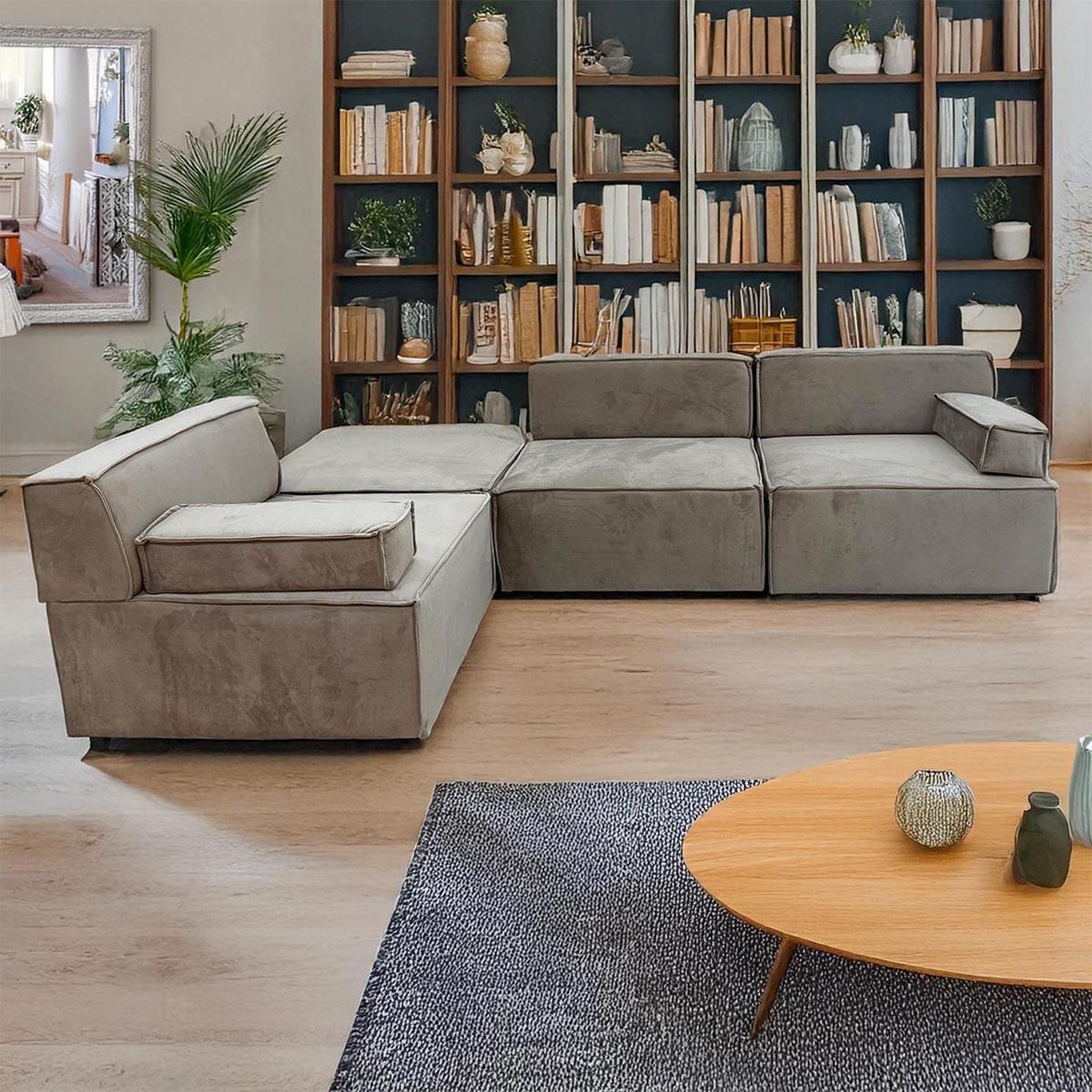 Voir la diapositive 4 : Paris Prix Canapé modulable en velours côtelé  todd  258cm taupe grisé