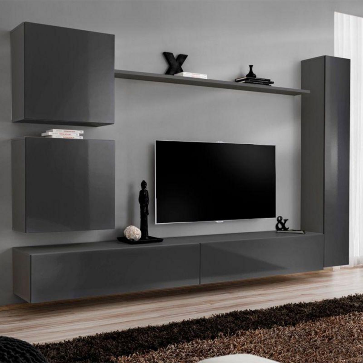 Paris Prix Meuble TV Mural Design  Switch VIII  280cm Gris
